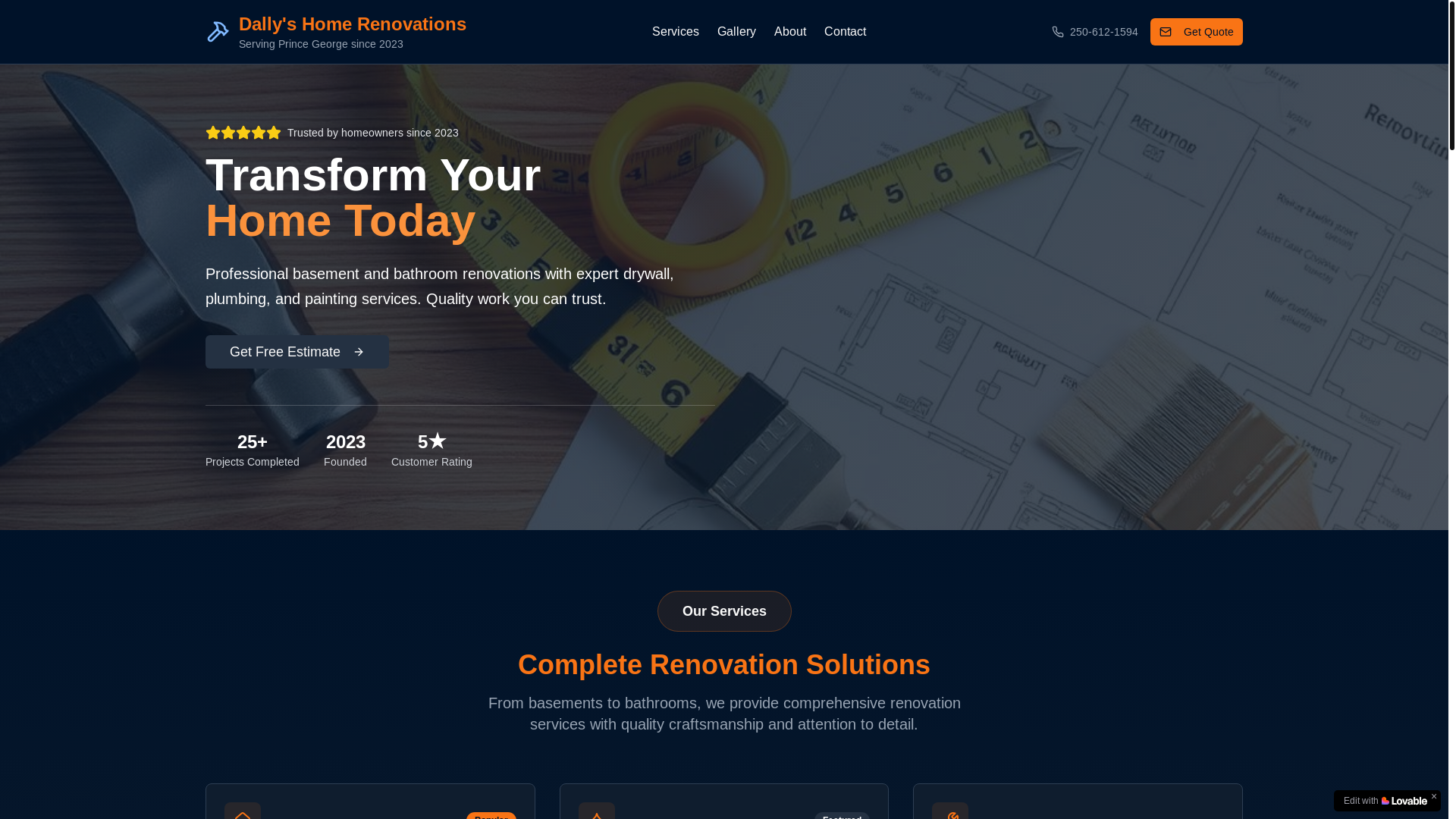 website screenshot of https://dallyshomerenovations.ca/