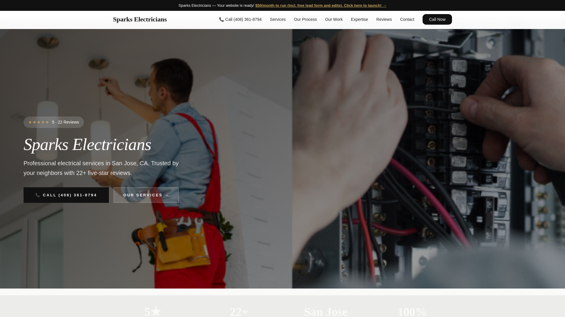 website screenshot of https://sparks-electricians-demo.pages.dev/