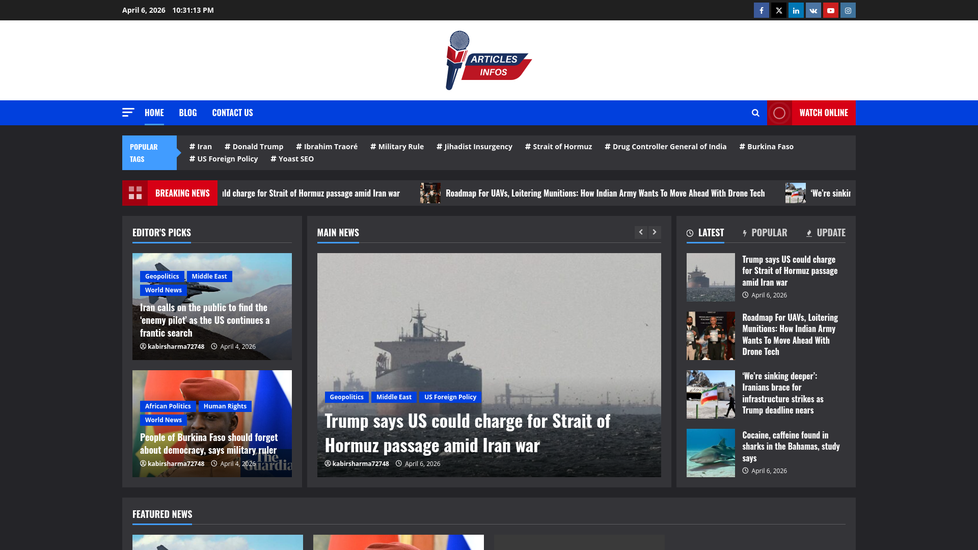 website screenshot of https://articlesinfos.com