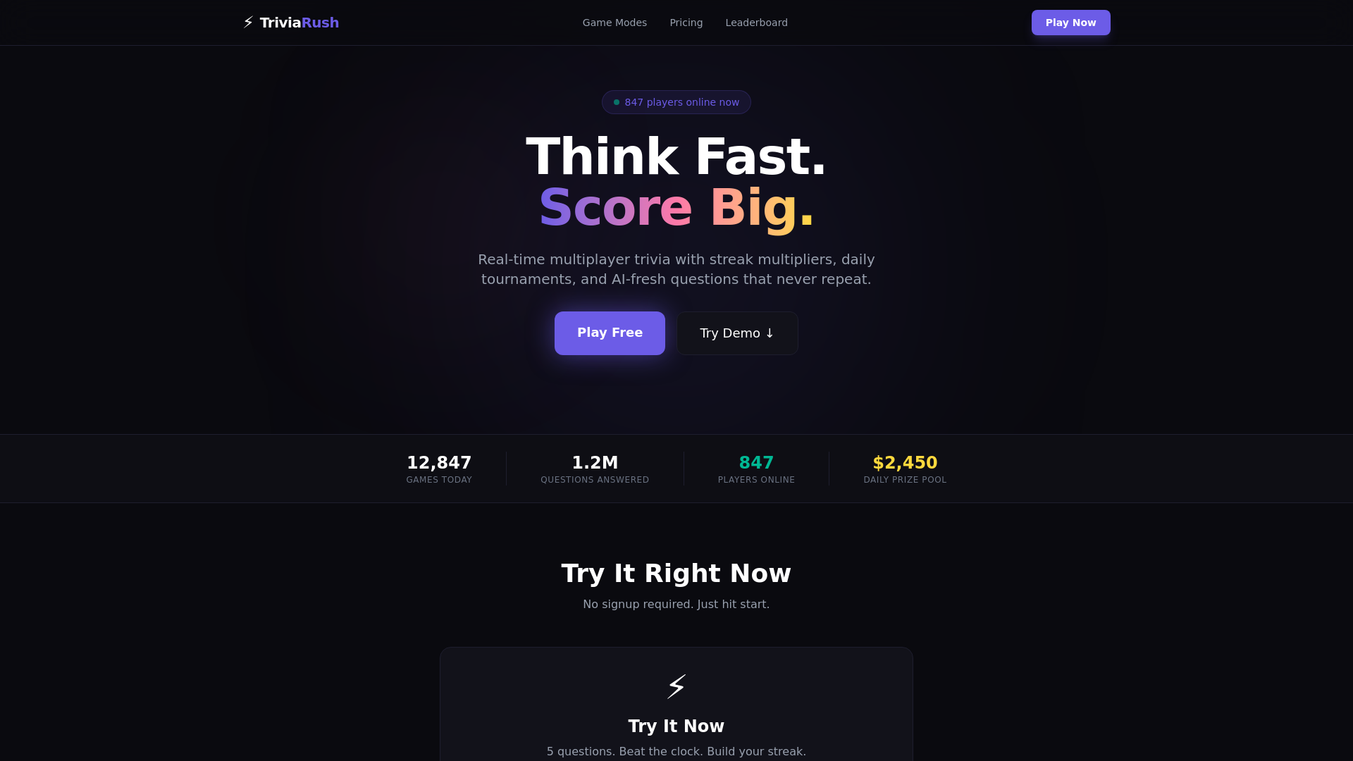 website screenshot of https://triviarush.pages.dev/