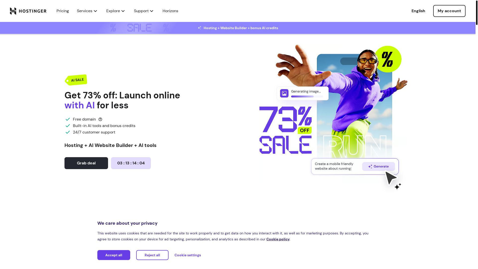 website screenshot of https://hostinger.com/