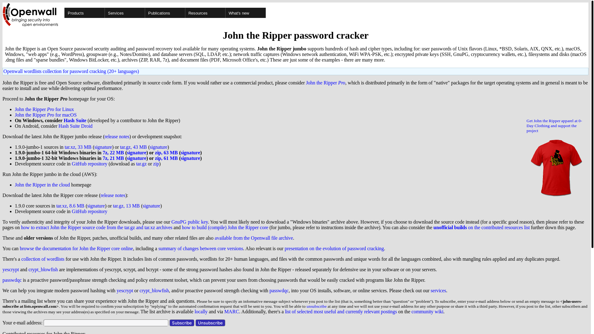 website screenshot of https://www.openwall.com/john/