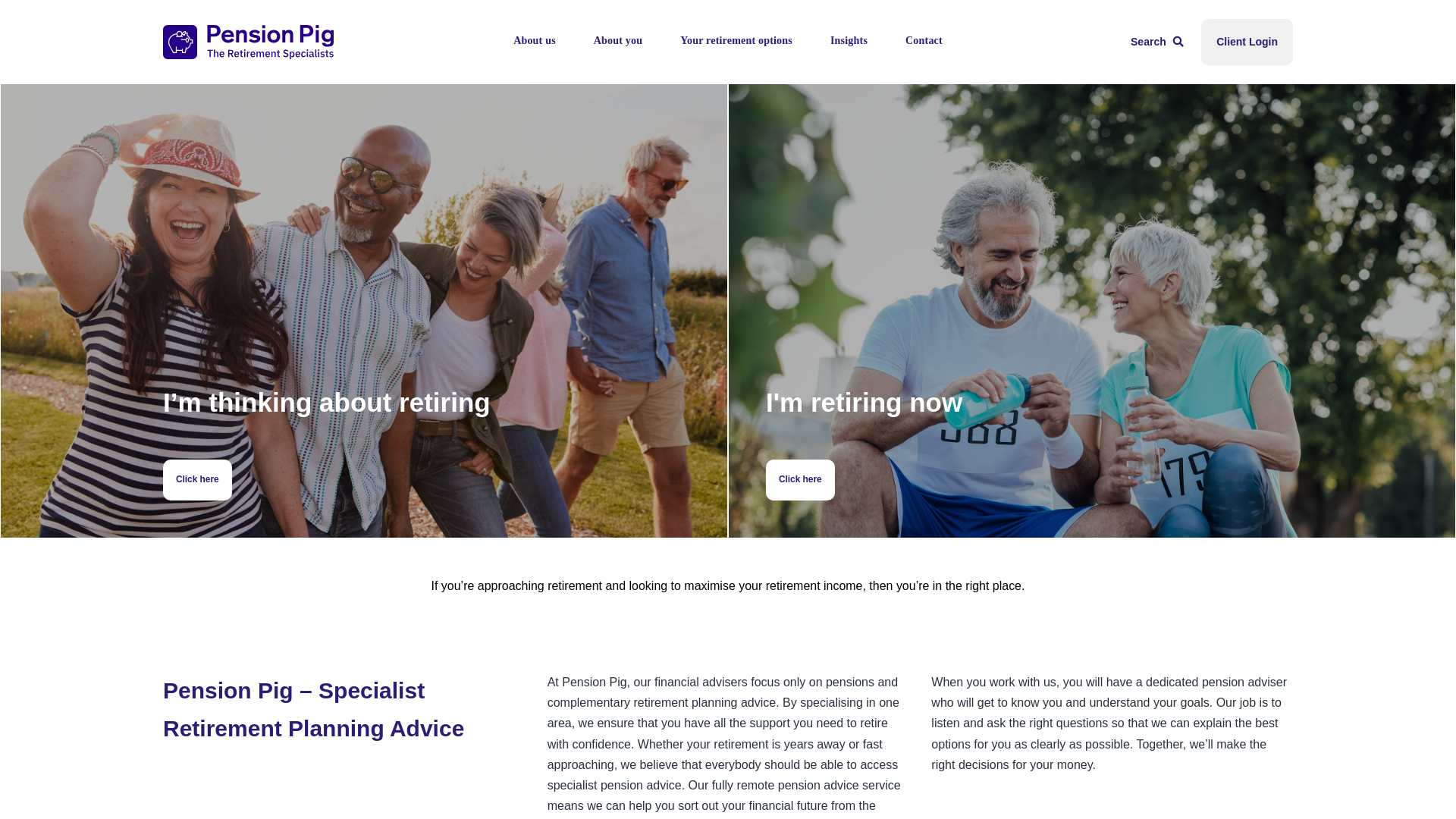 website screenshot of https://pensionpig.co.uk/