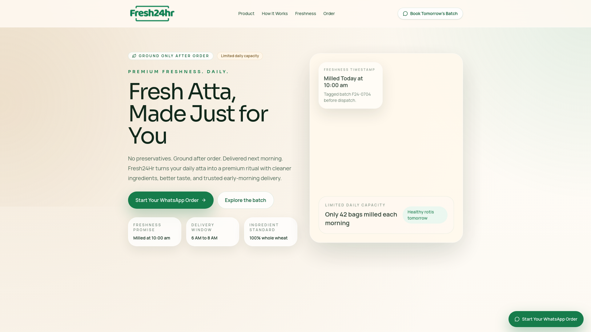 website screenshot of https://fresh24hr.in