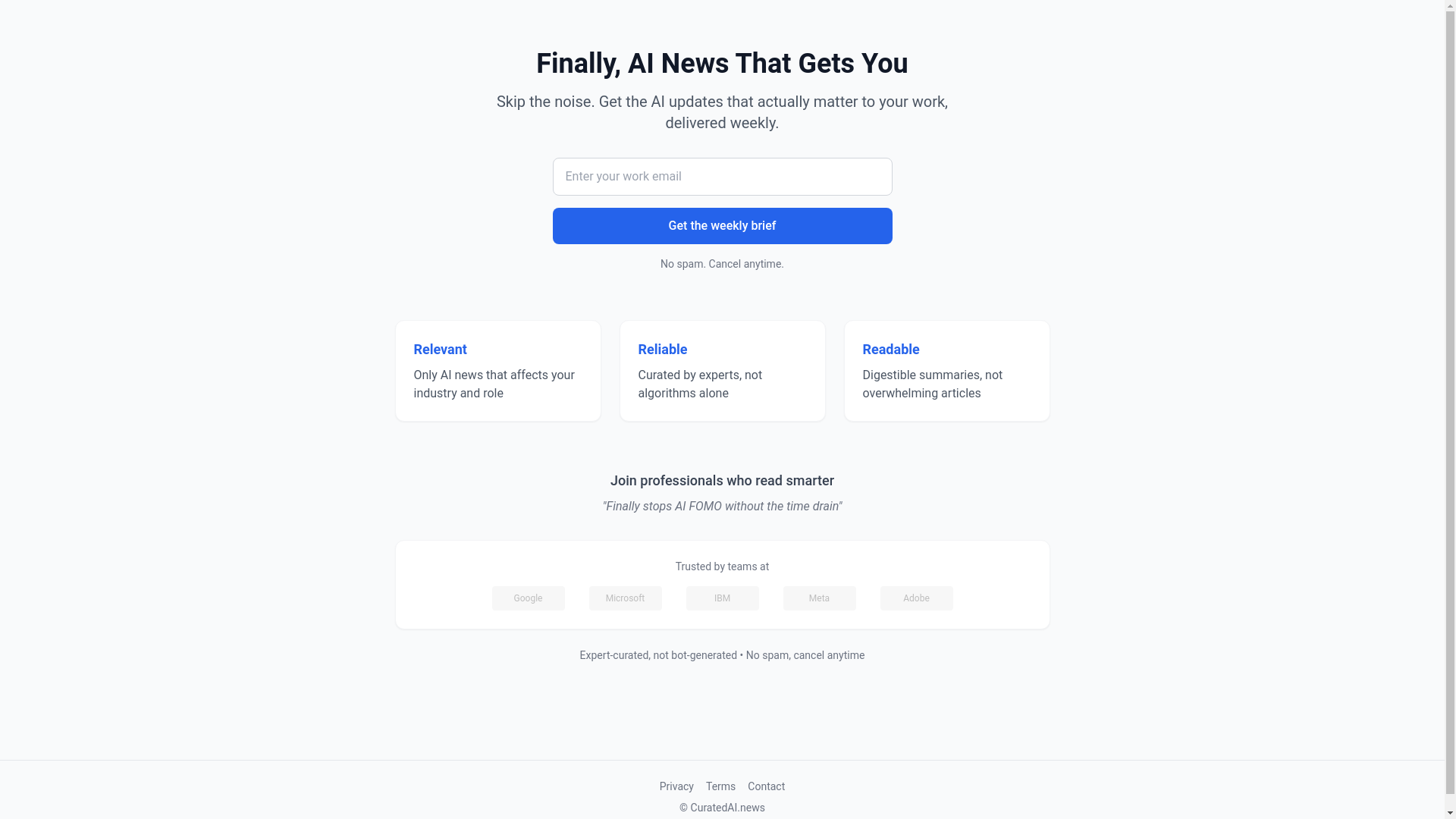 website screenshot of https://curatedainews-landing.pages.dev/