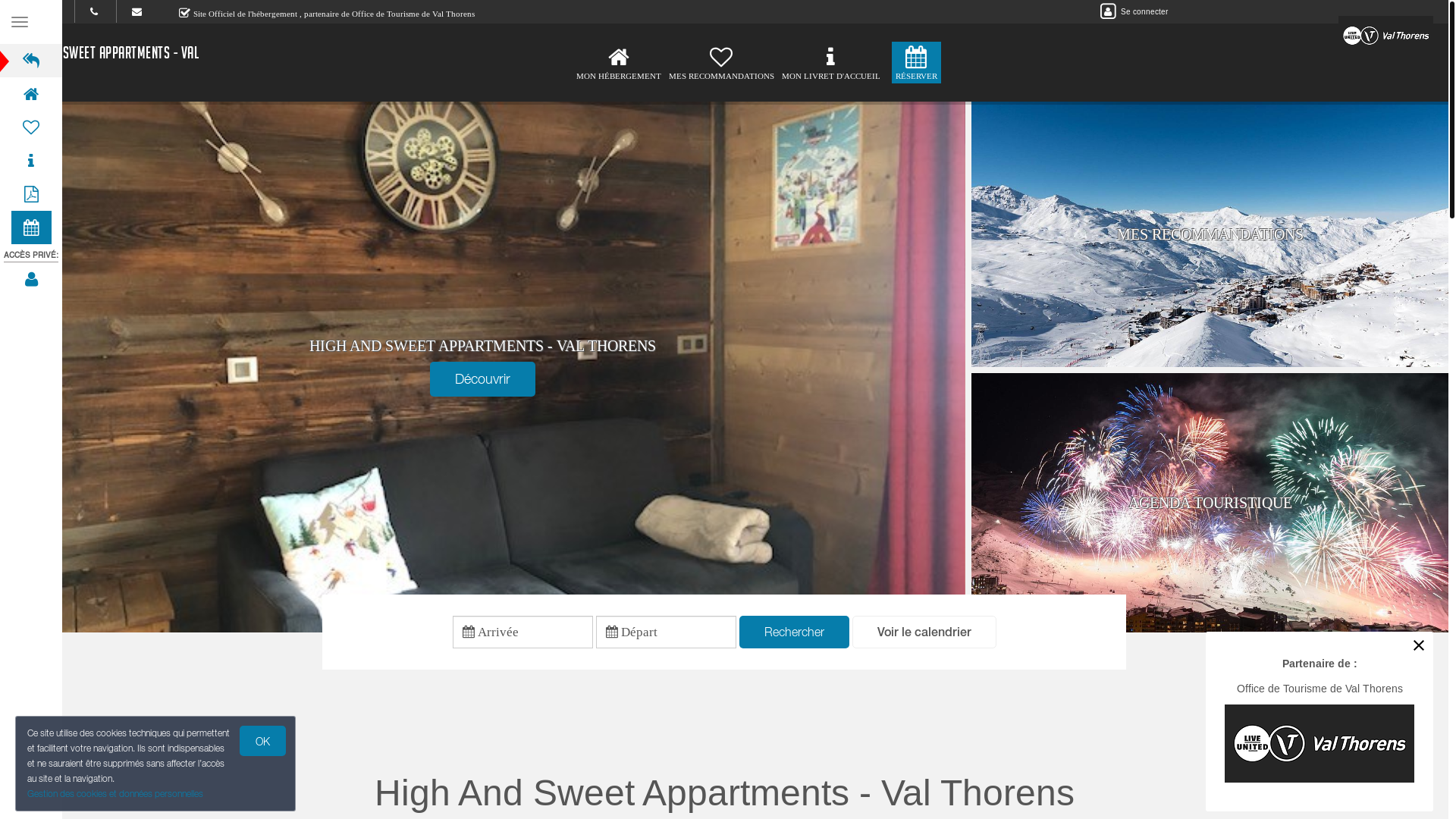 website screenshot of https://highandsweetappartments-valthorens.fr/