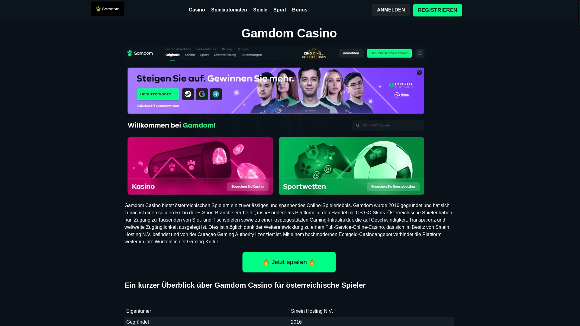 website screenshot of https://gamdomcasino.at/