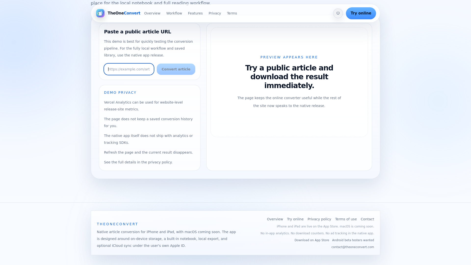 website screenshot of https://theoneconvert.com/