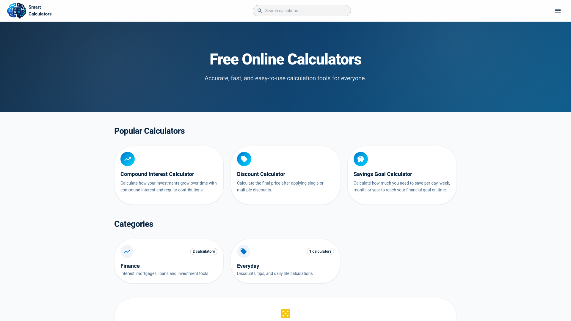 website screenshot of https://smart-calculators.net/