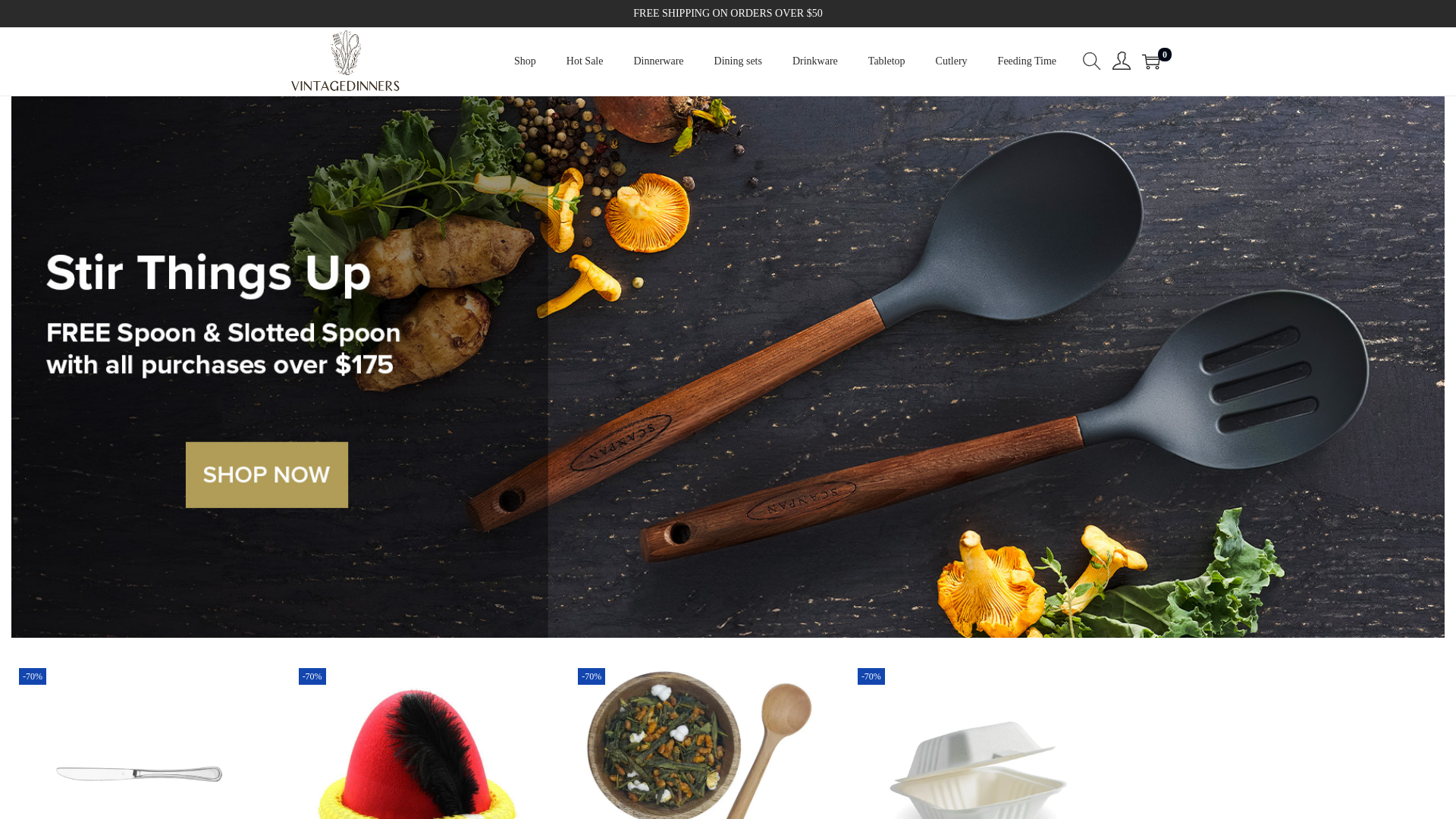 website screenshot of https://vintagedinners.com/