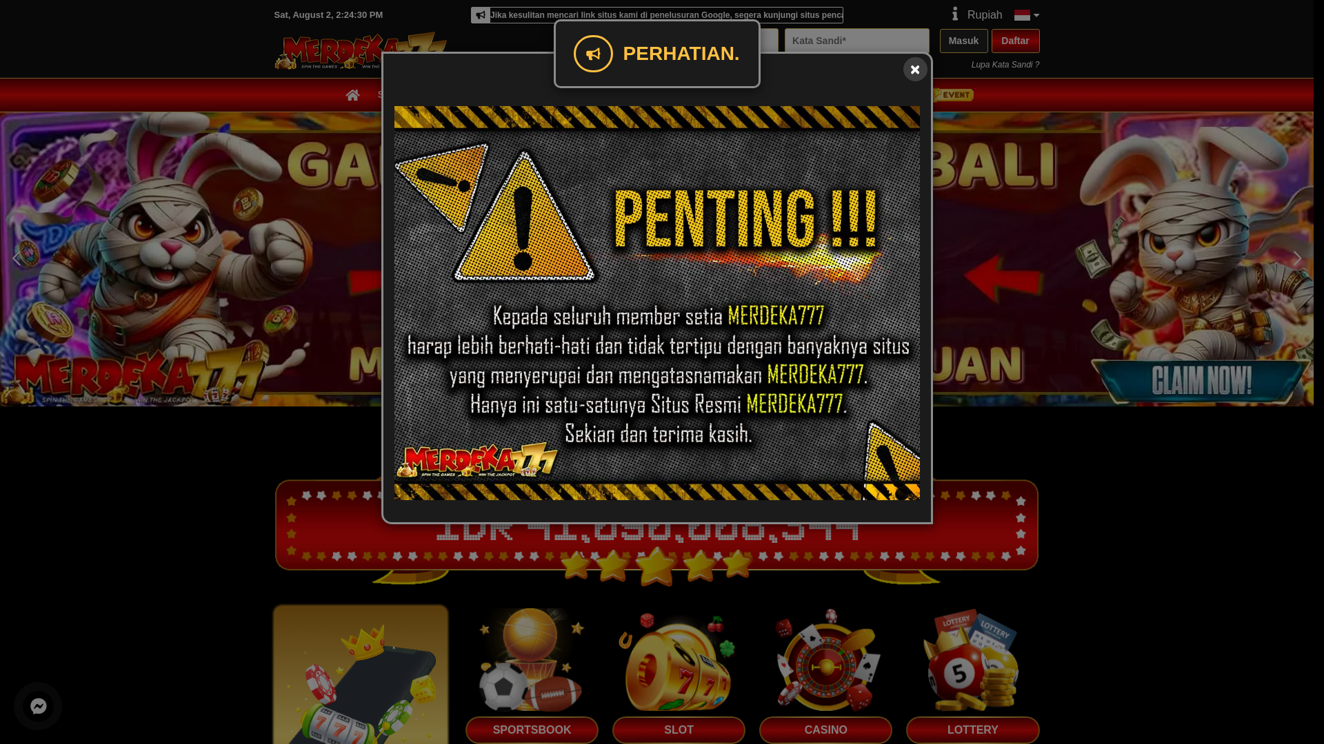 website screenshot of https://m3rdeka777aja.info/