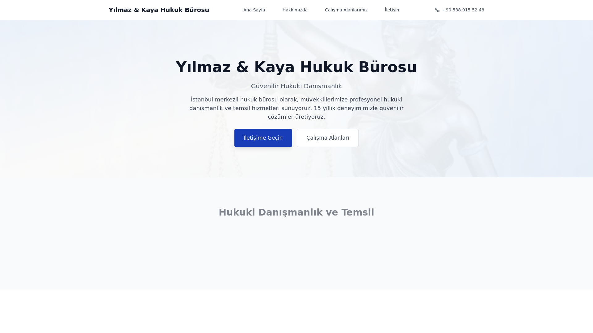 website screenshot of https://yilmazkayahukuk.com/