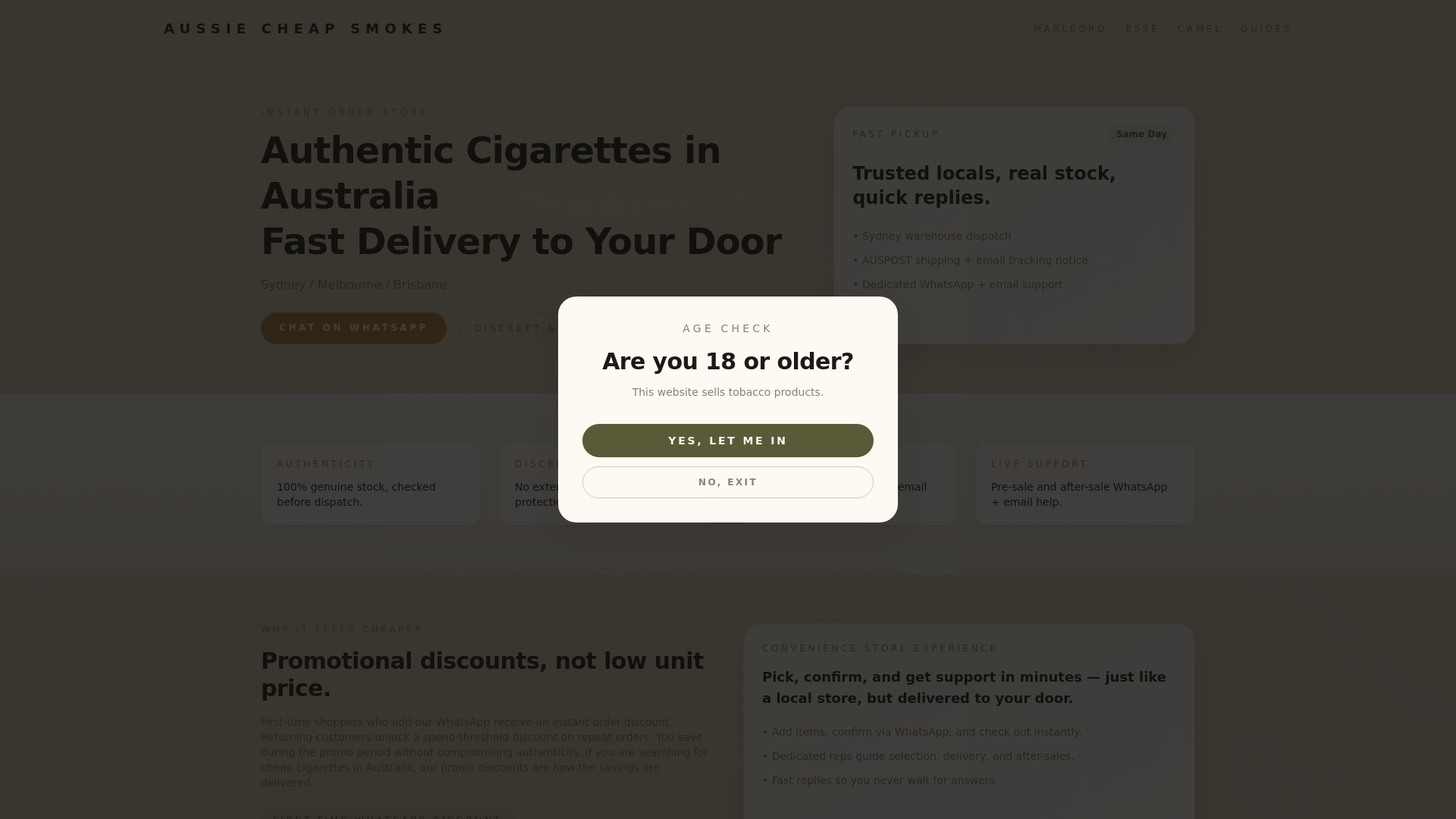 website screenshot of https://aussiecheapsmokes.com