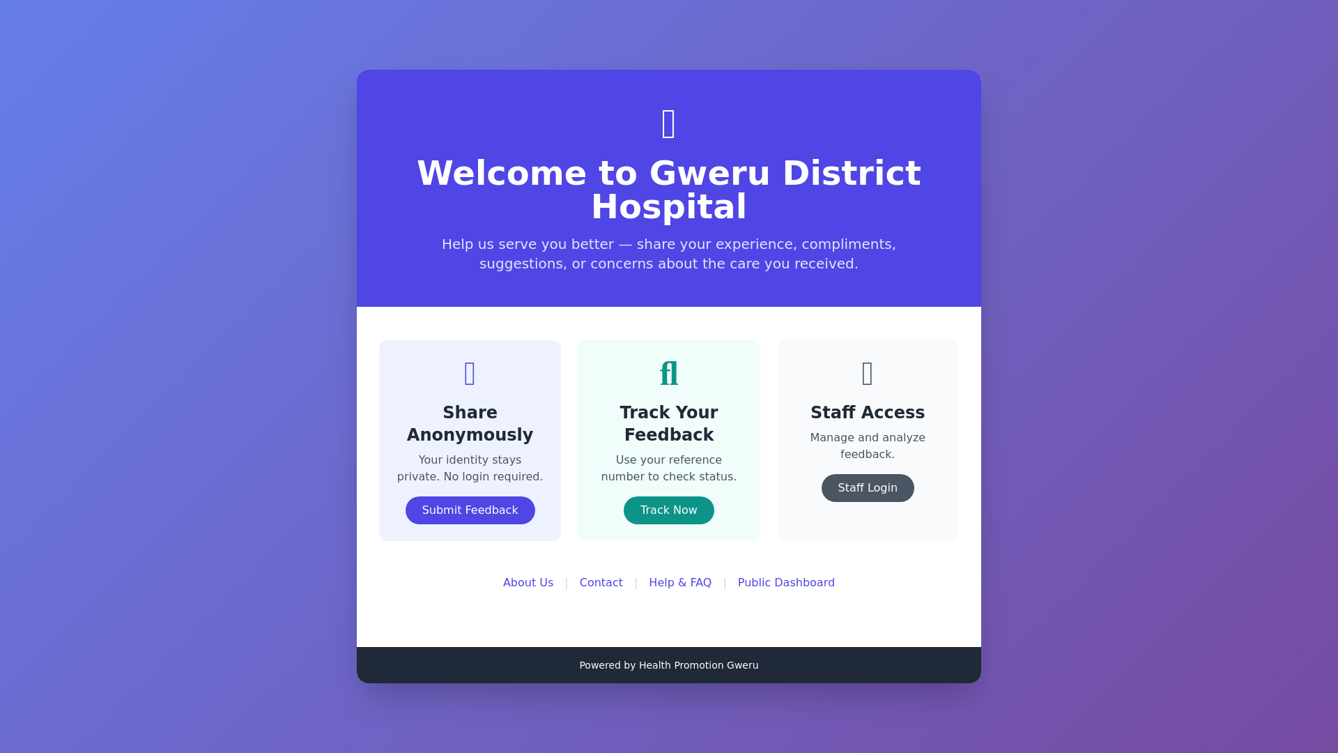 website screenshot of https://gwerudistricthospital.sevalla.app