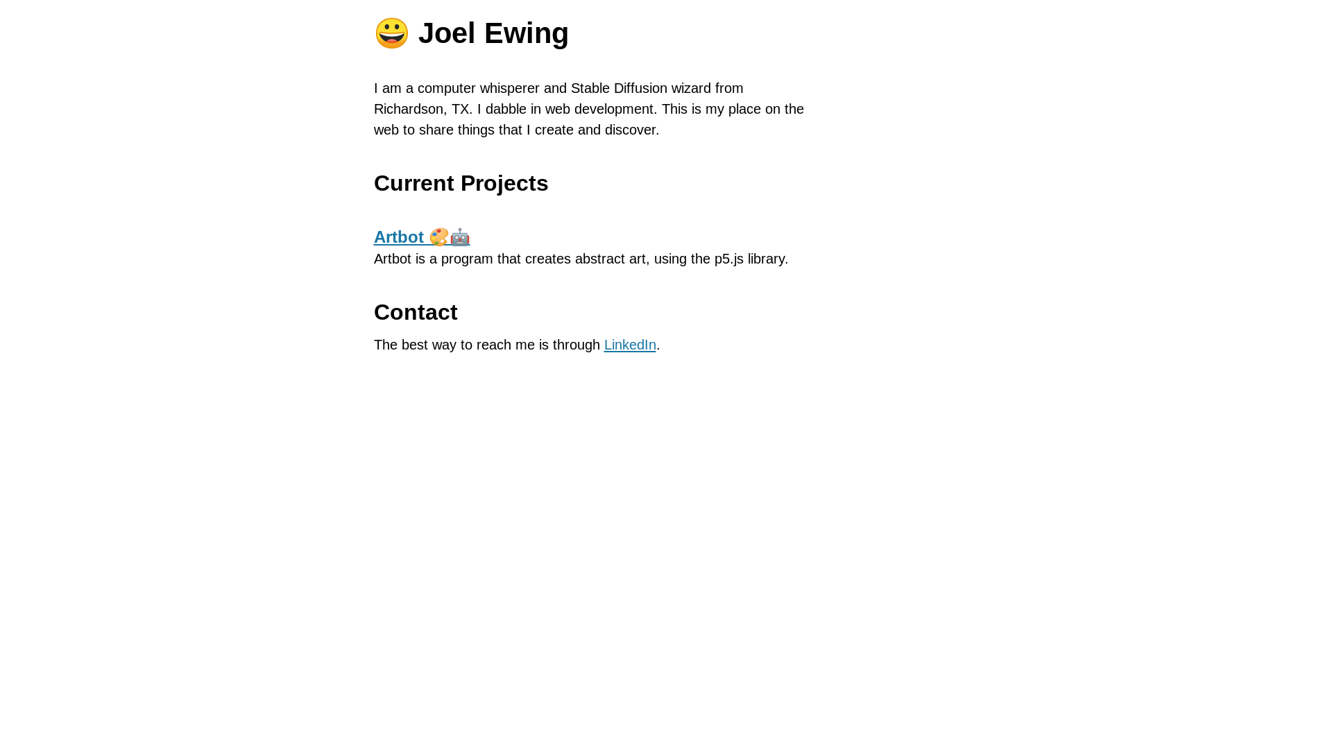 website screenshot of https://joelewing.net/