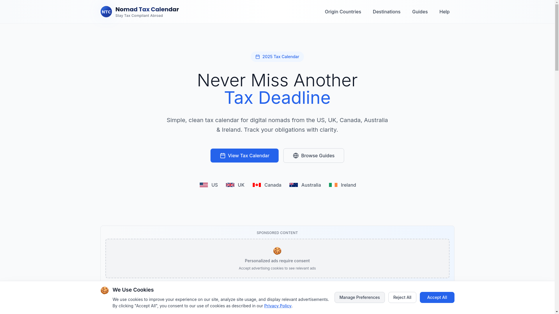 website screenshot of https://nomad-tax-calendar.pages.dev/