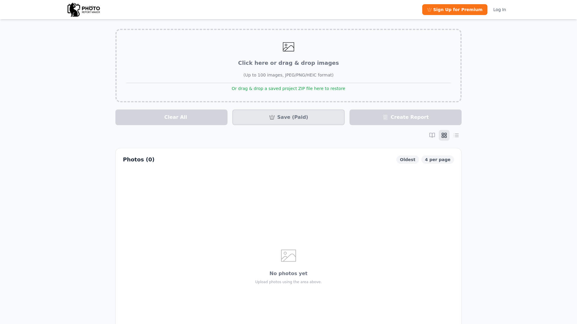 website screenshot of https://photoreportmaker.com/