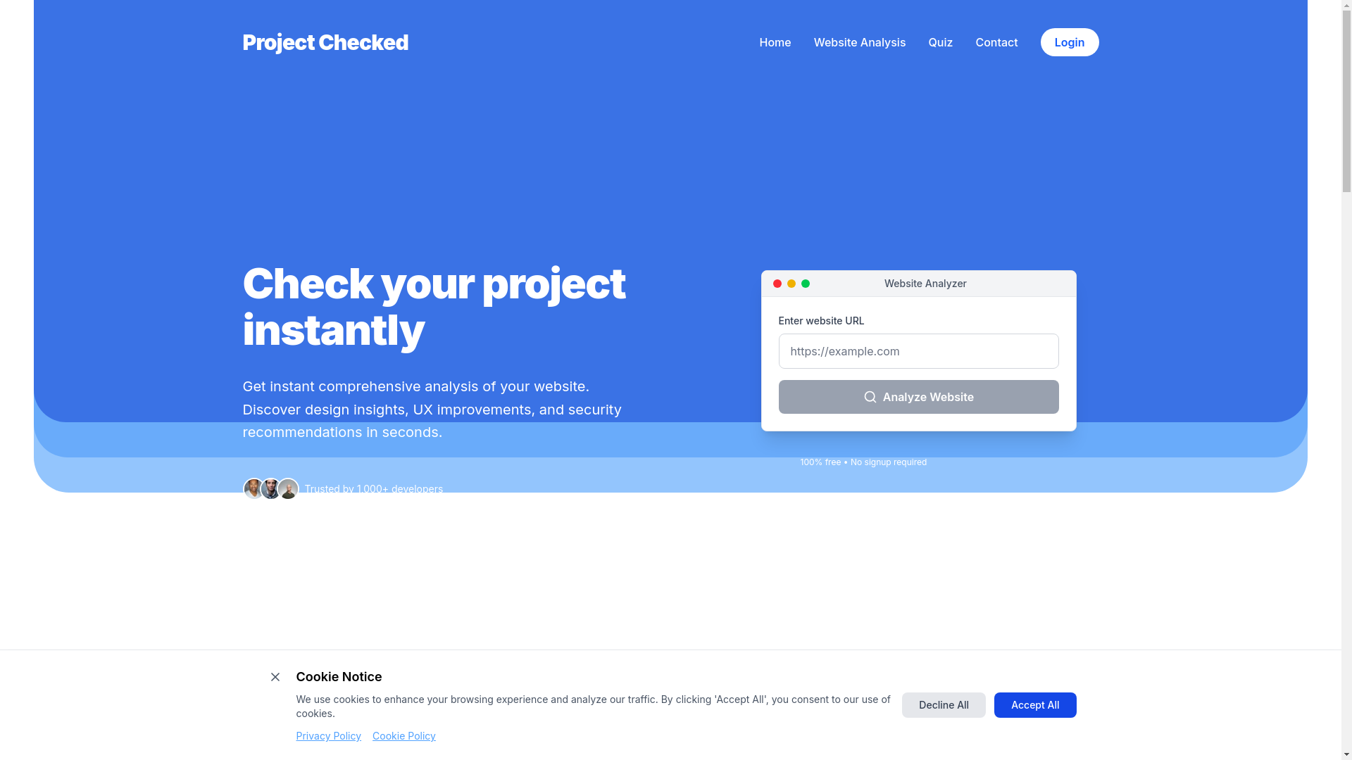website screenshot of https://projectchecked.com/