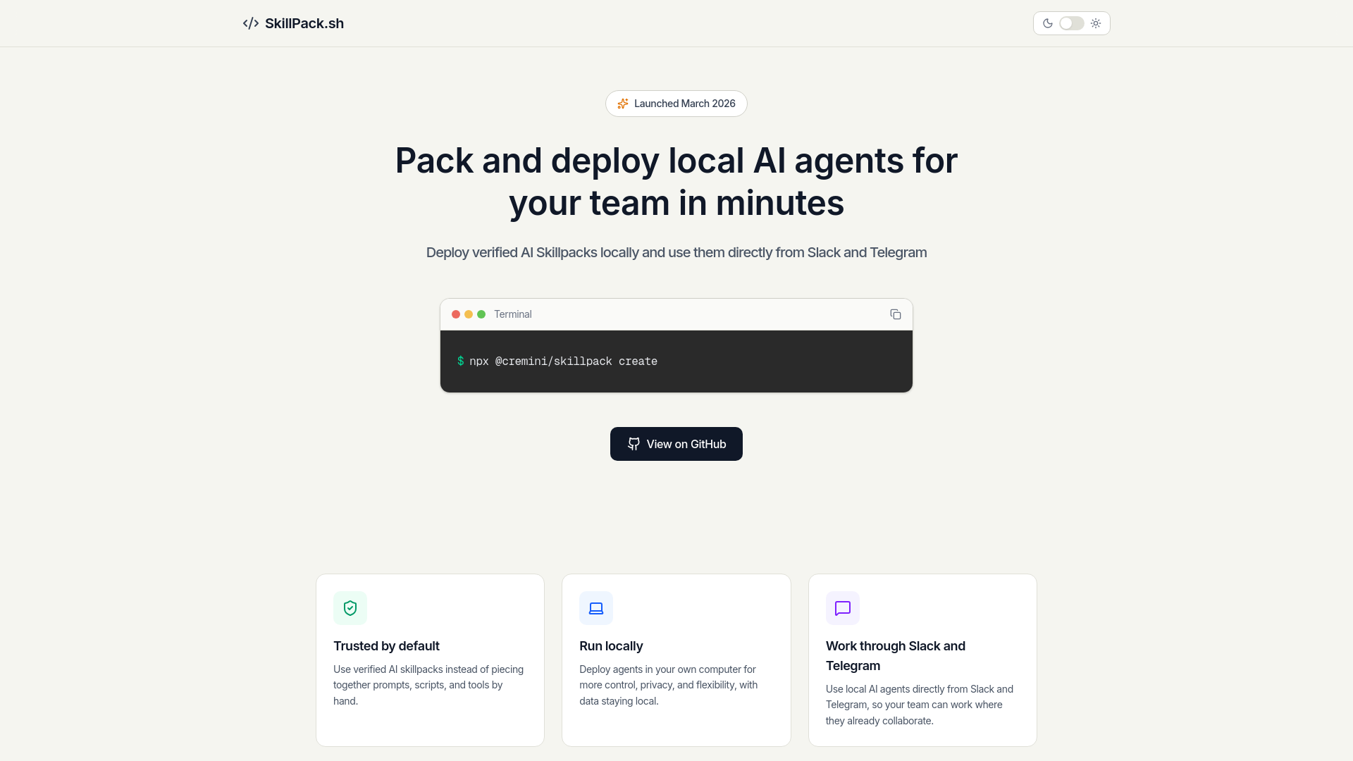 website screenshot of https://skillpack.sh/