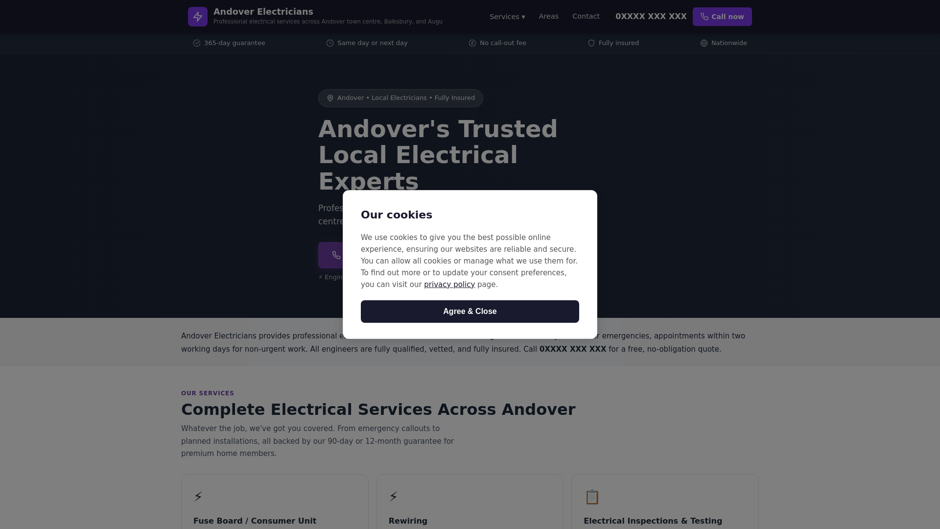 website screenshot of https://andover-electrician.pages.dev/