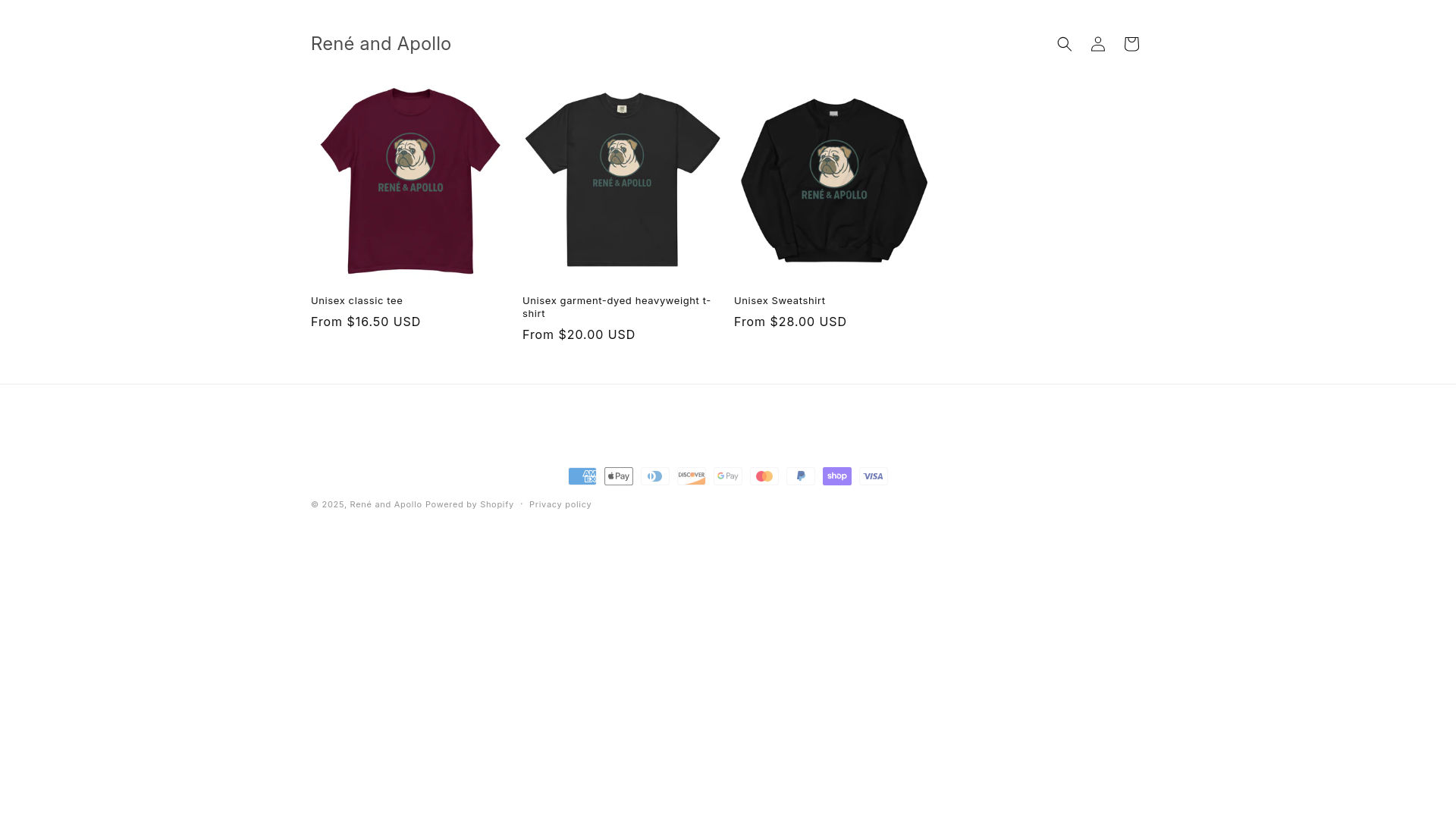 website screenshot of https://reneandapollo.store/