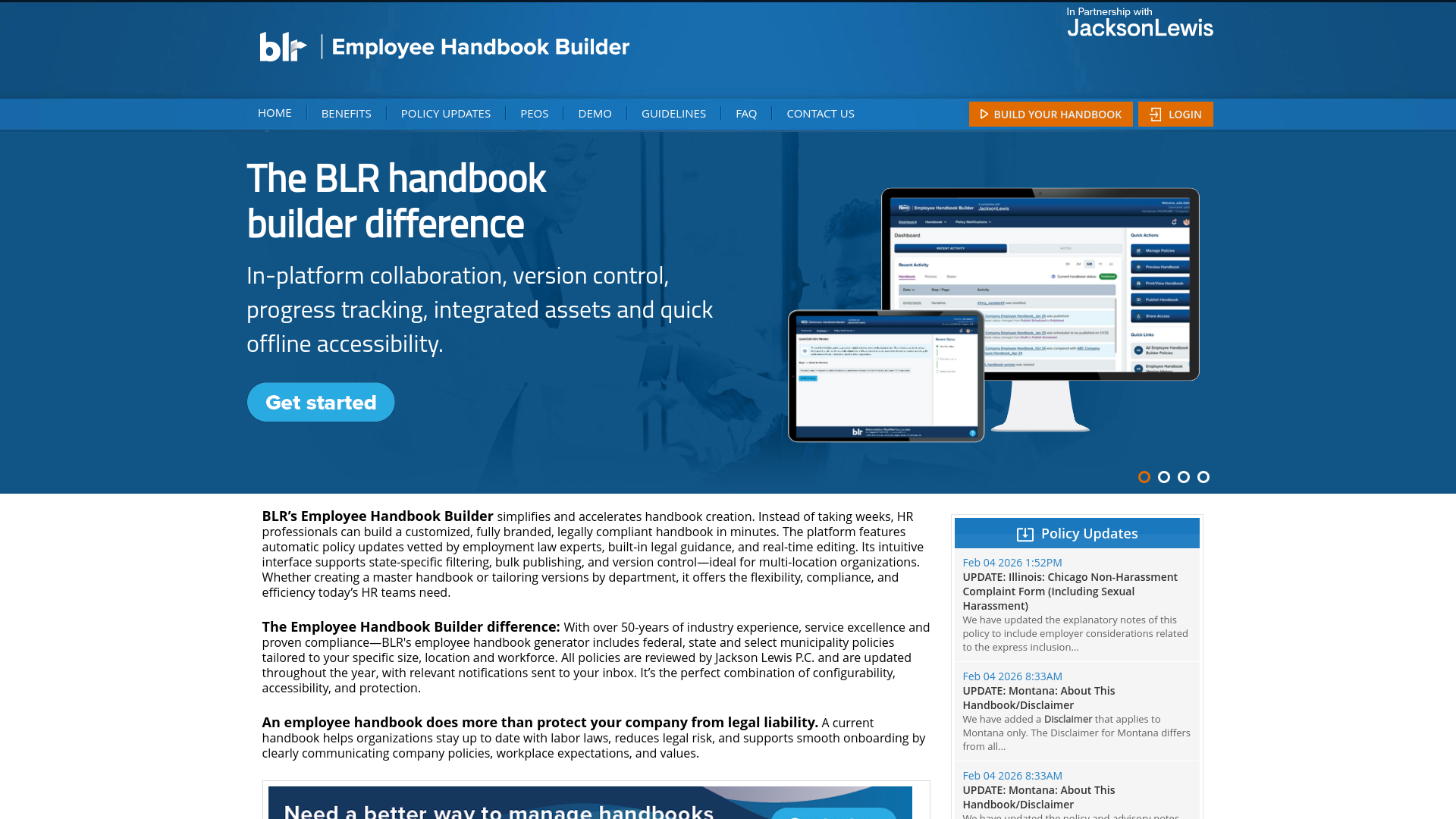 website screenshot of https://handbookbuilder.blr.com/