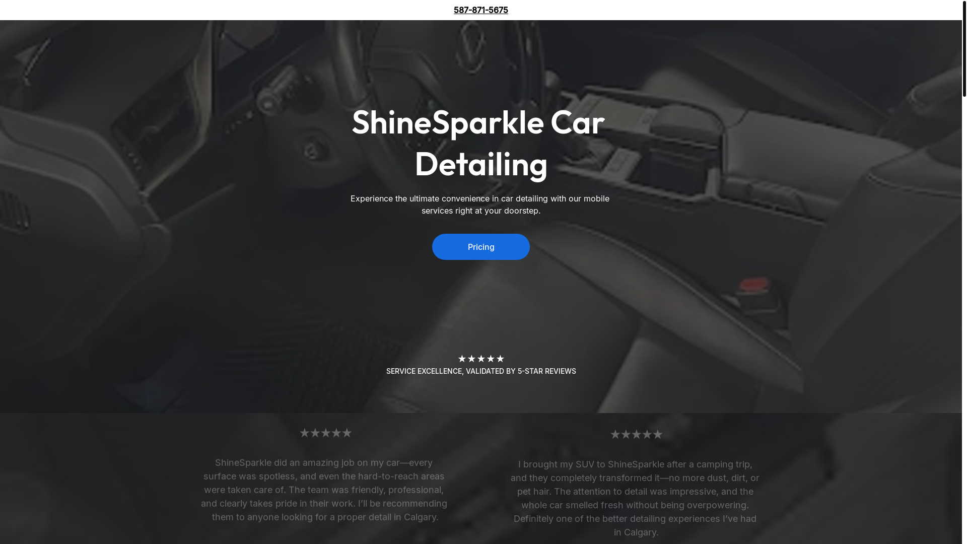 website screenshot of https://shinesparklecardetailing.site/