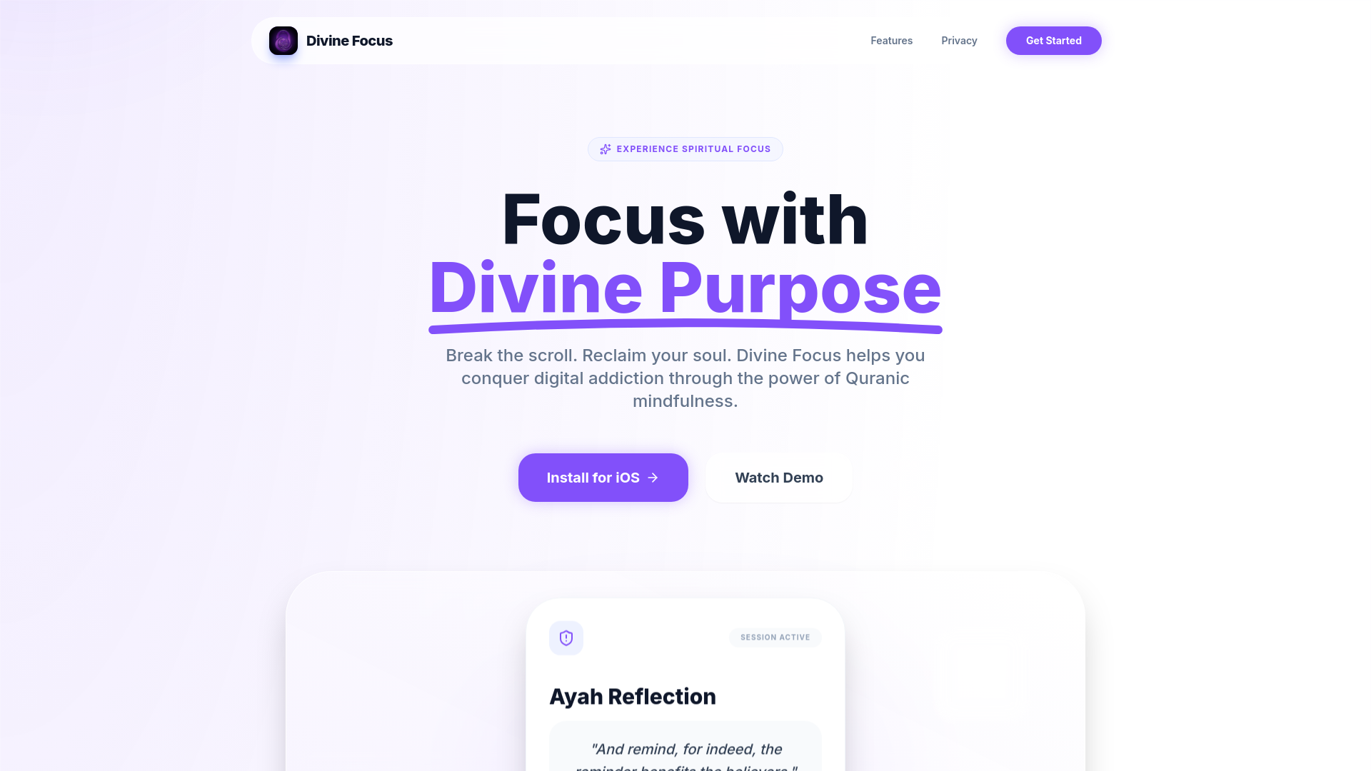 website screenshot of https://divinefocusapp.com/