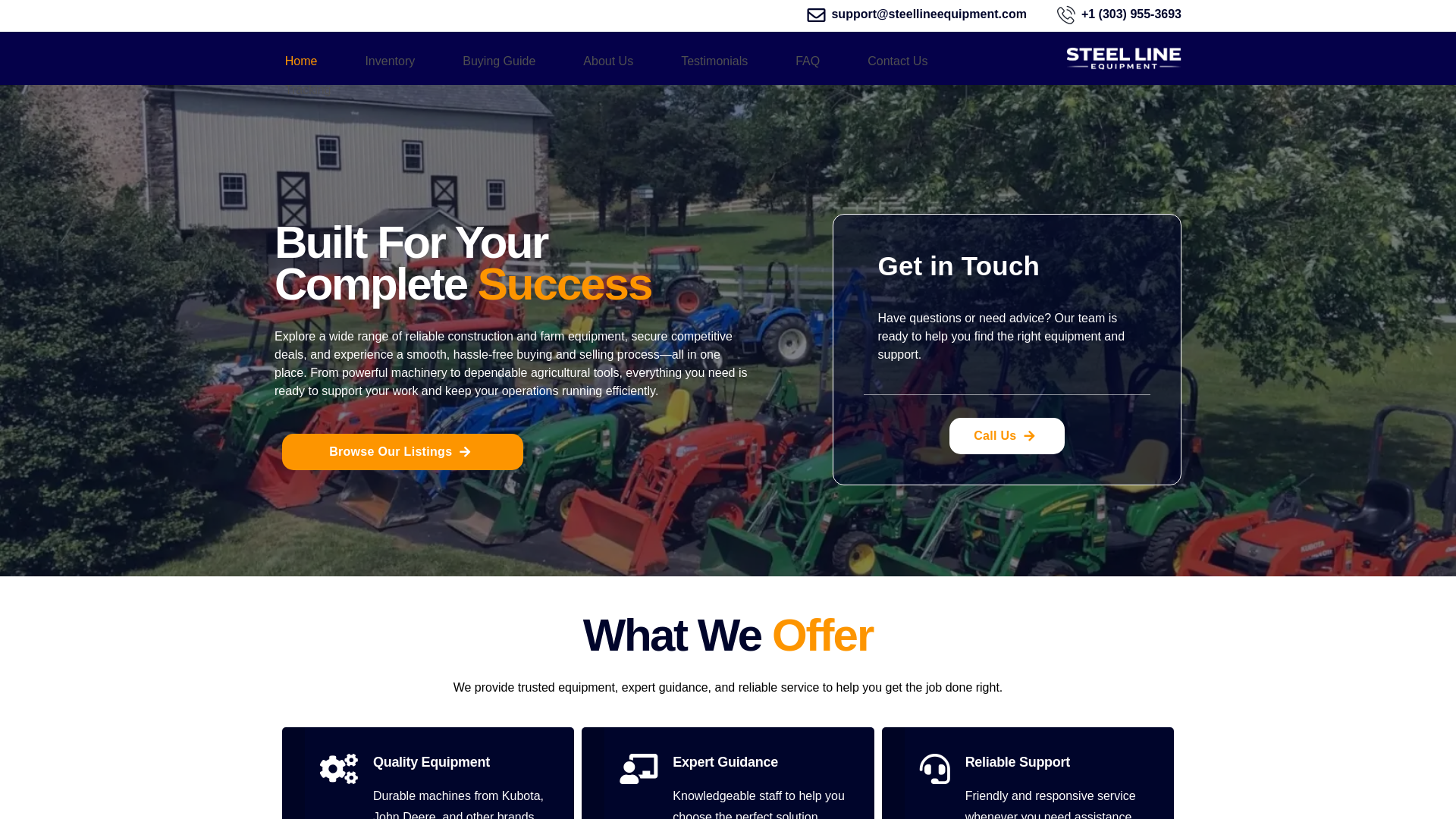 website screenshot of https://steellineequipment.com