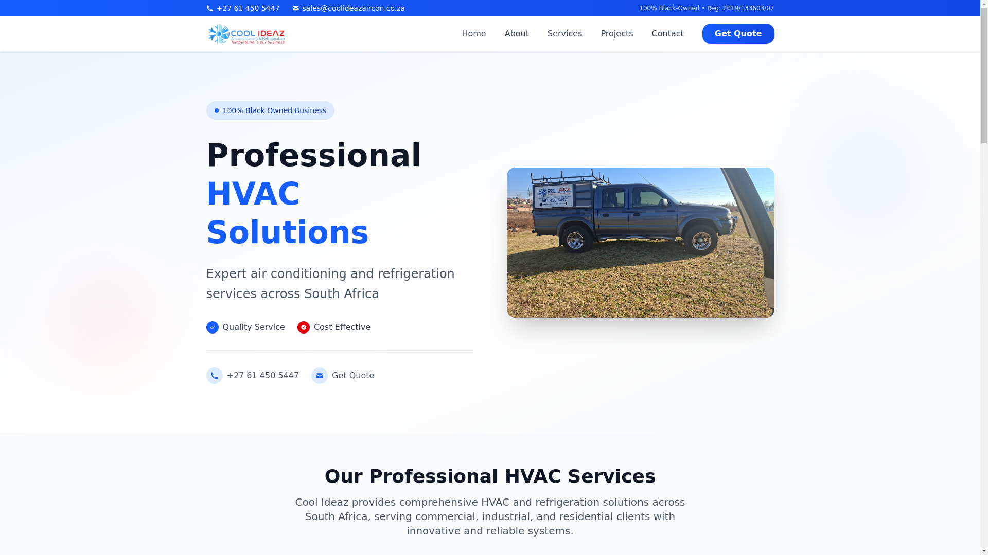 website screenshot of https://coolideazaircon.co.za/