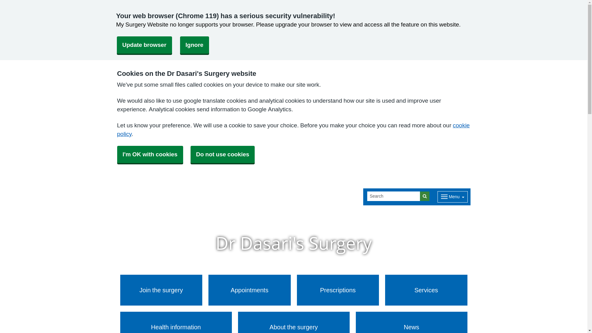 website screenshot of https://hamsteadrdsurgery.nhs.uk/