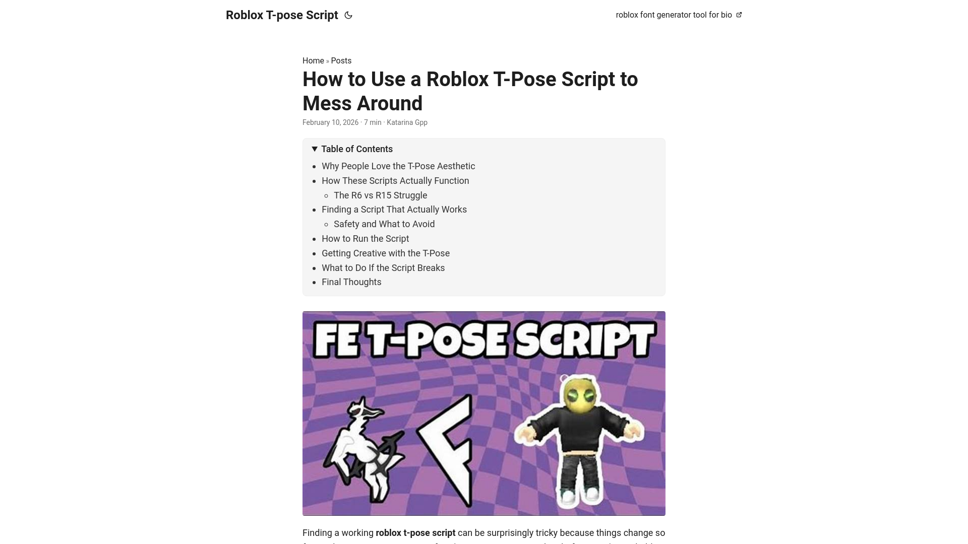 website screenshot of https://roblox-t-pose-script.pages.dev/