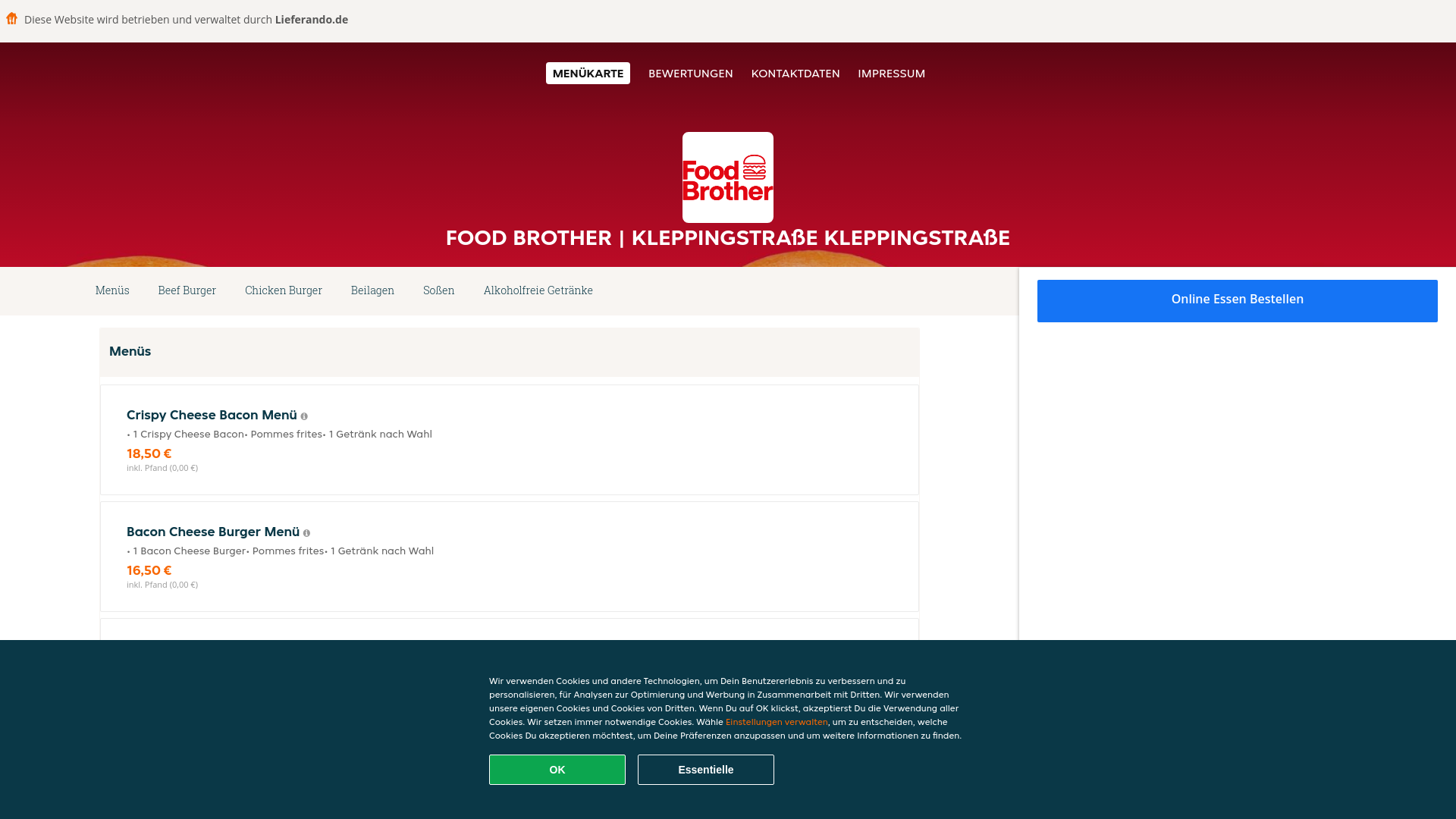 website screenshot of https://foodbrotherkleppingstrasse-dortmund.de