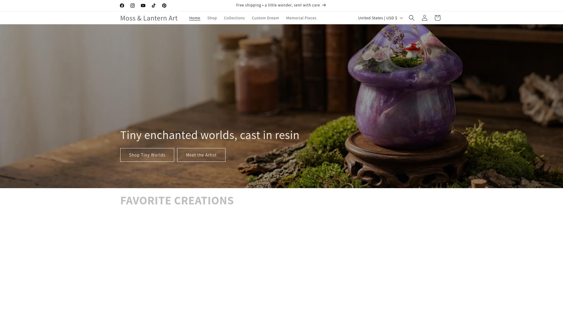 website screenshot of https://mossandlantern.art