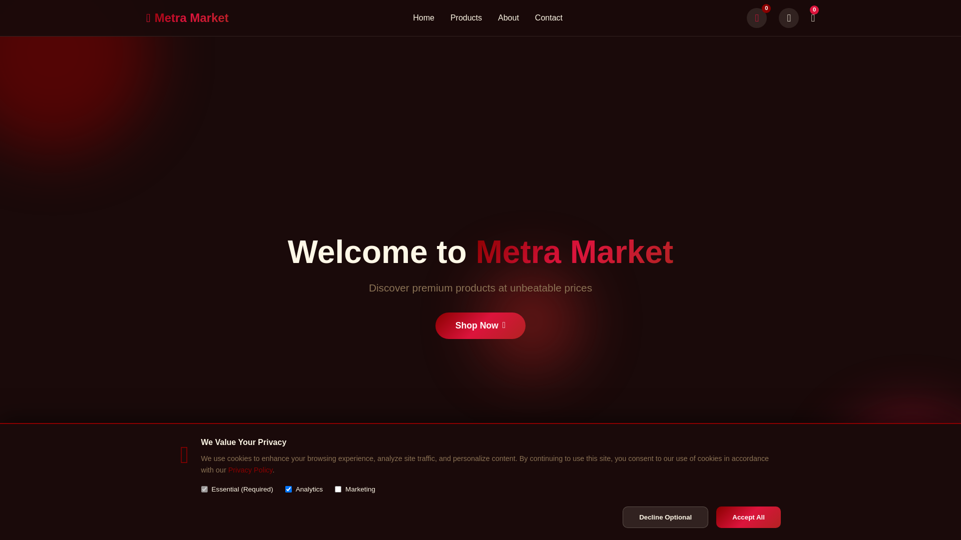 website screenshot of https://metramarket.co.za
