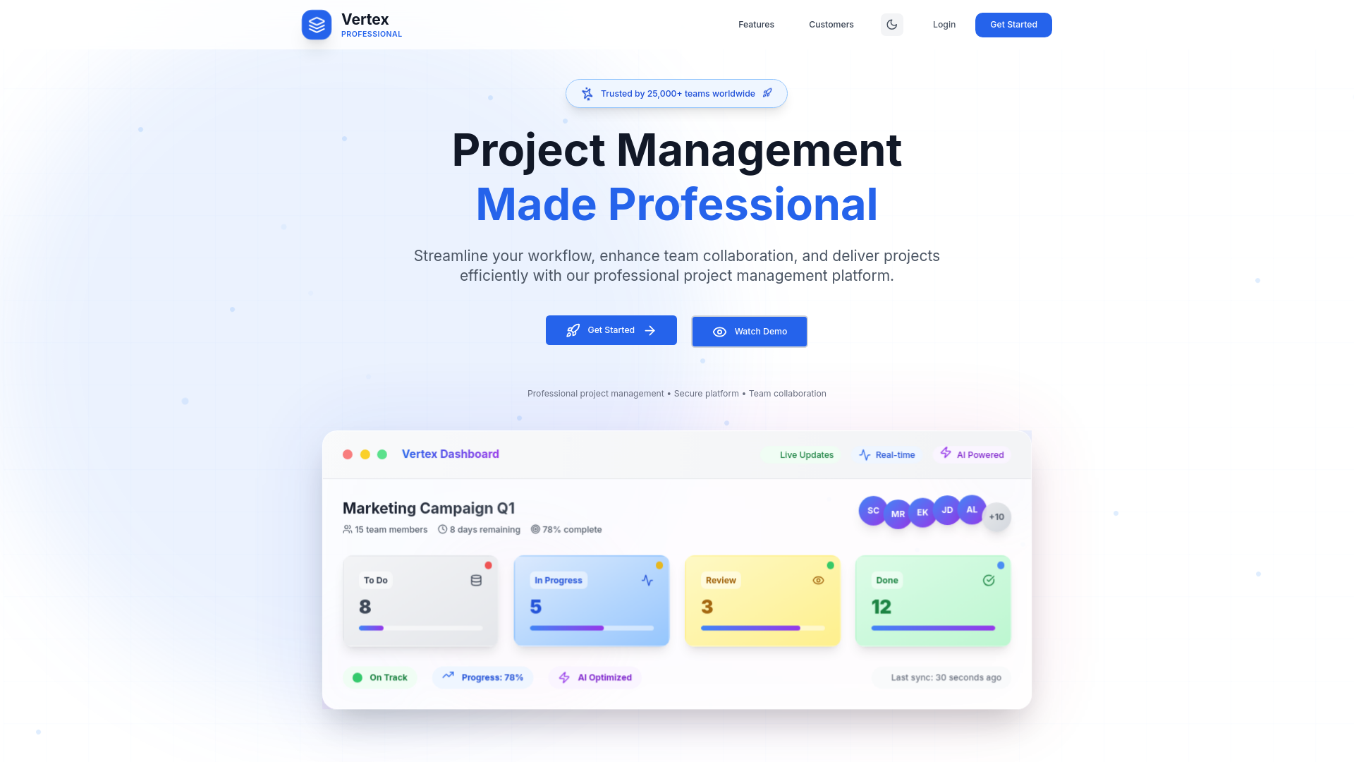 website screenshot of https://vertexprofessional.online/