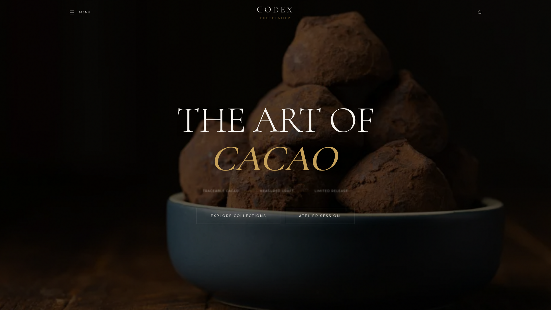 website screenshot of https://codexchocolatier.com/