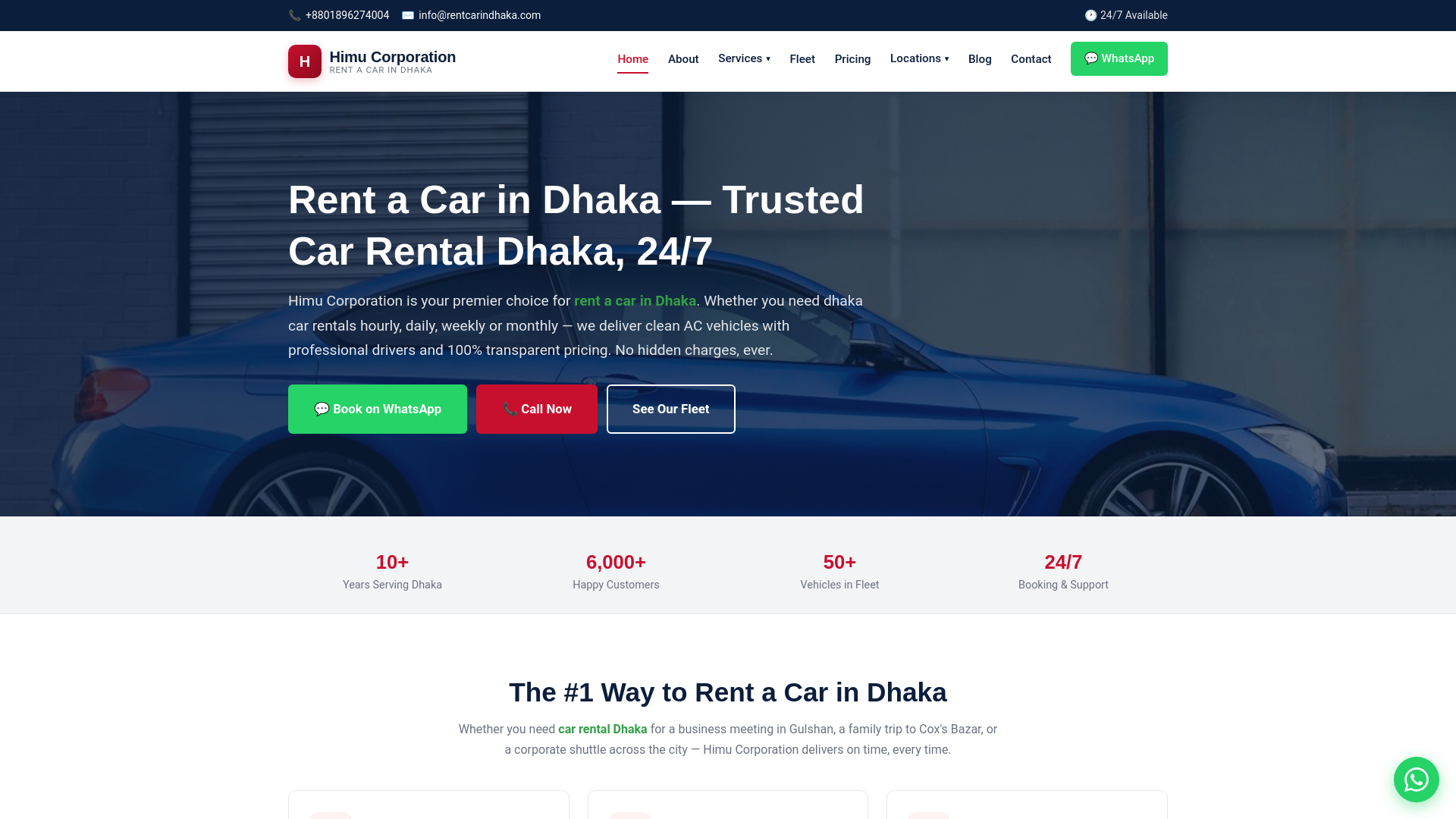 website screenshot of https://rentcarindhaka.com/