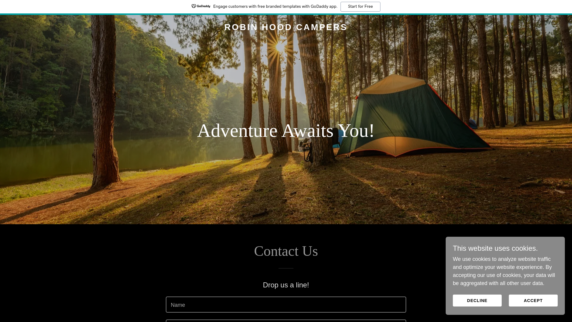 website screenshot of https://robinhoodcampers.com/