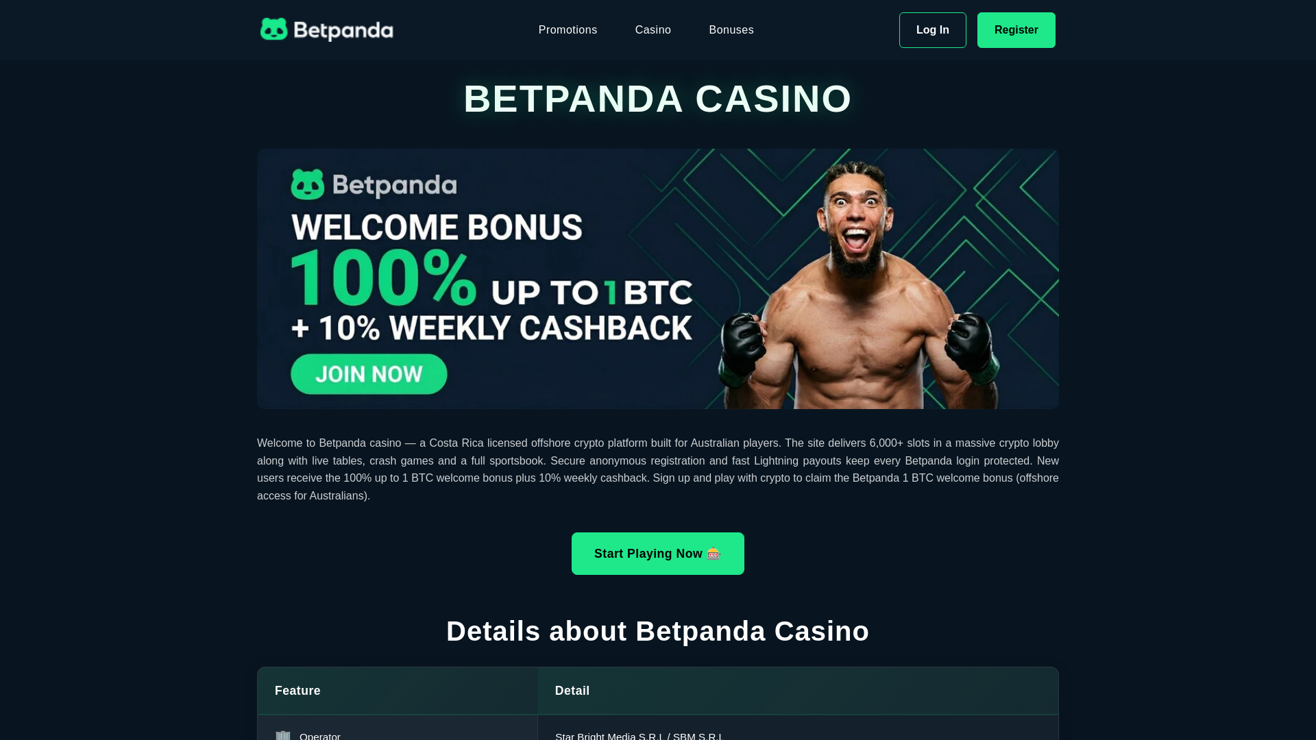 website screenshot of https://betpandacasino-au.com/
