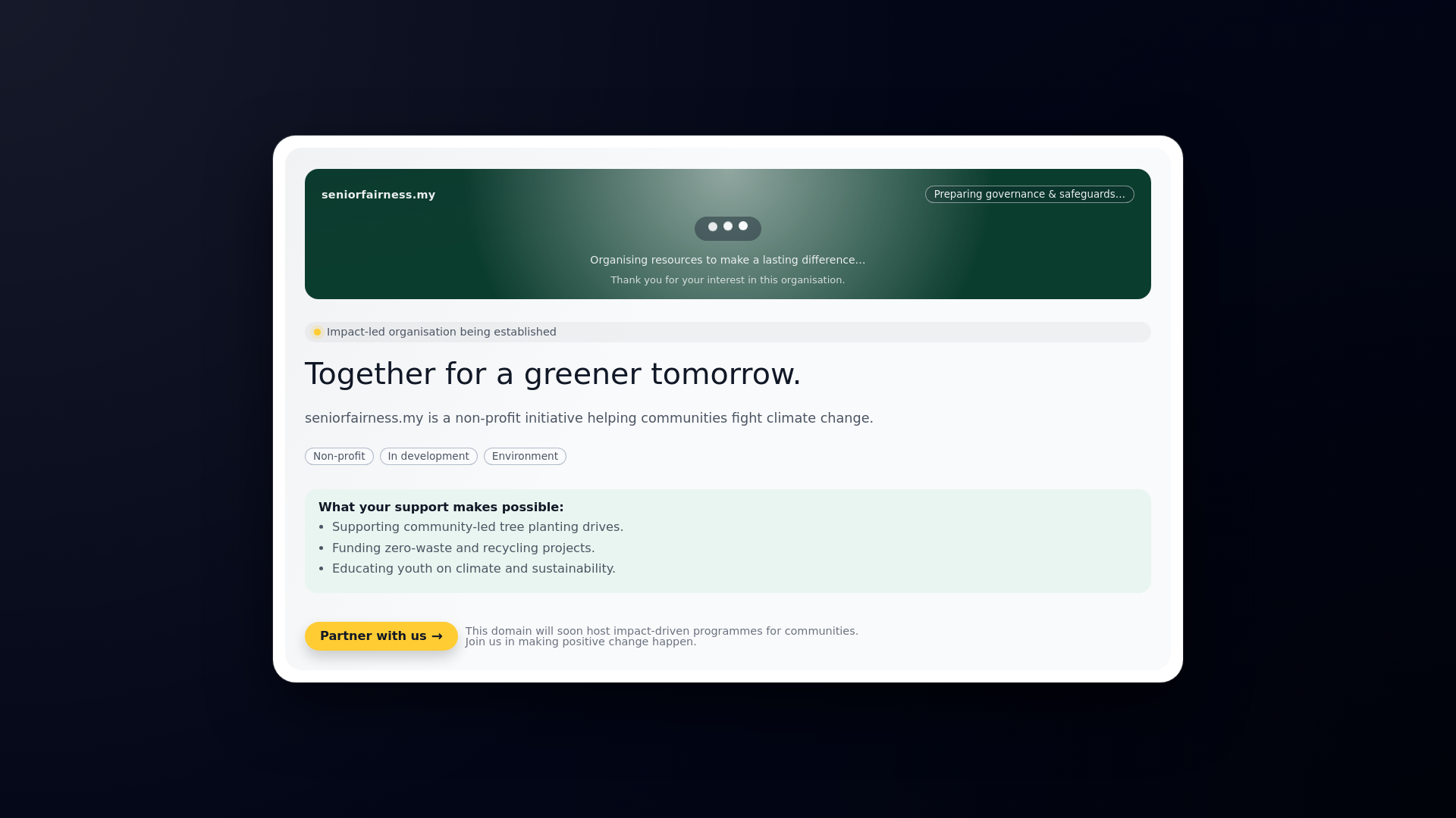 website screenshot of https://seniorfairness.my