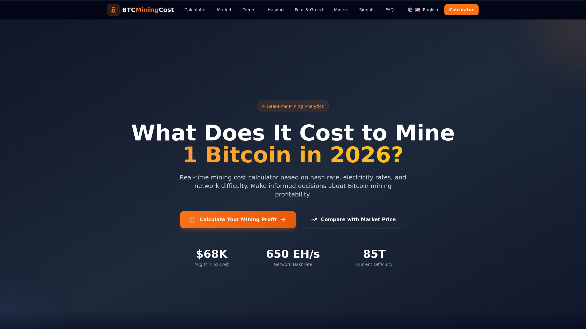 website screenshot of https://btcminingcost-com.pages.dev/