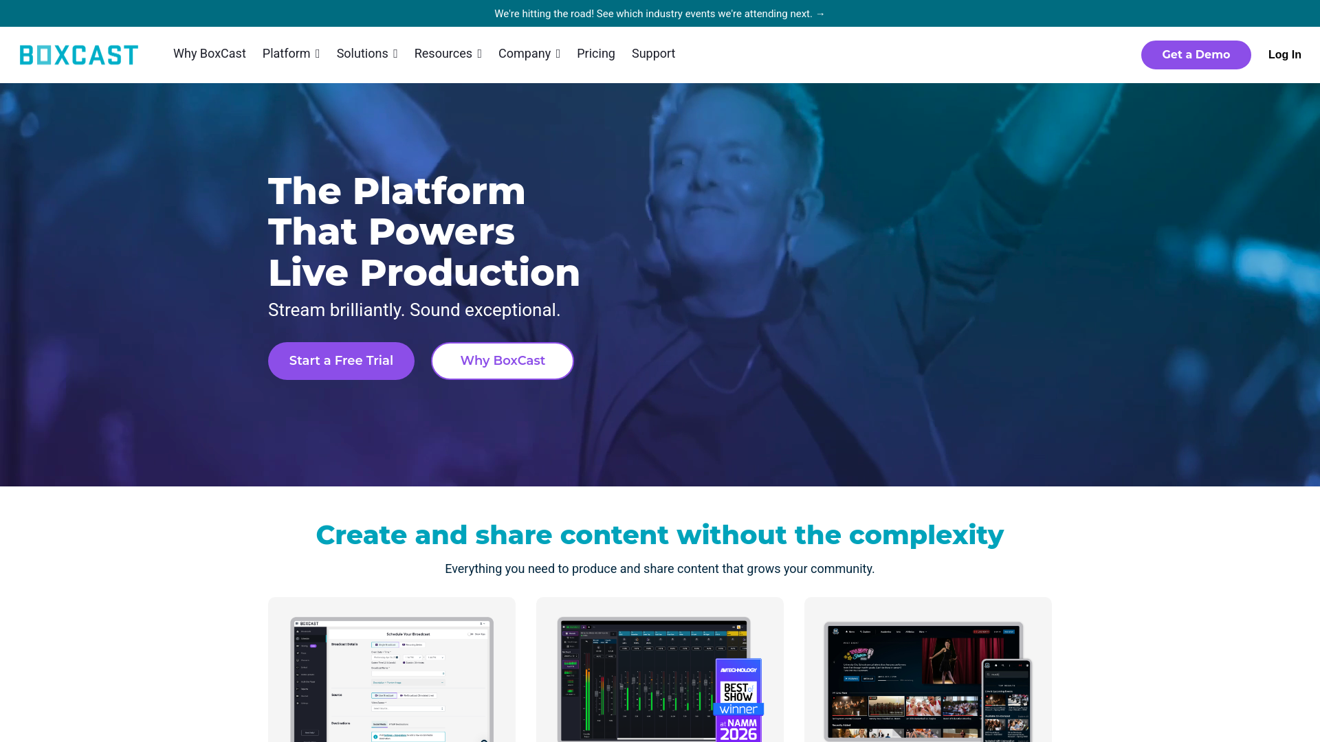 website screenshot of https://boxcast-demo.com