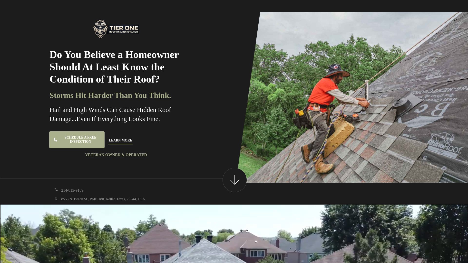 website screenshot of https://tieroneroofingtx.com/