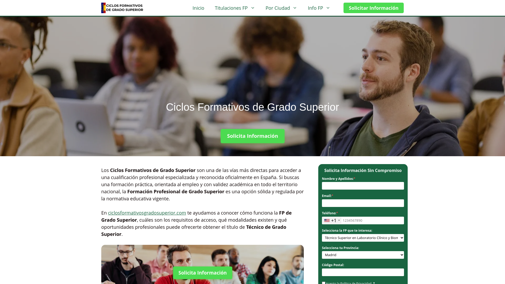 website screenshot of https://ciclosformativosgradosuperior.com/