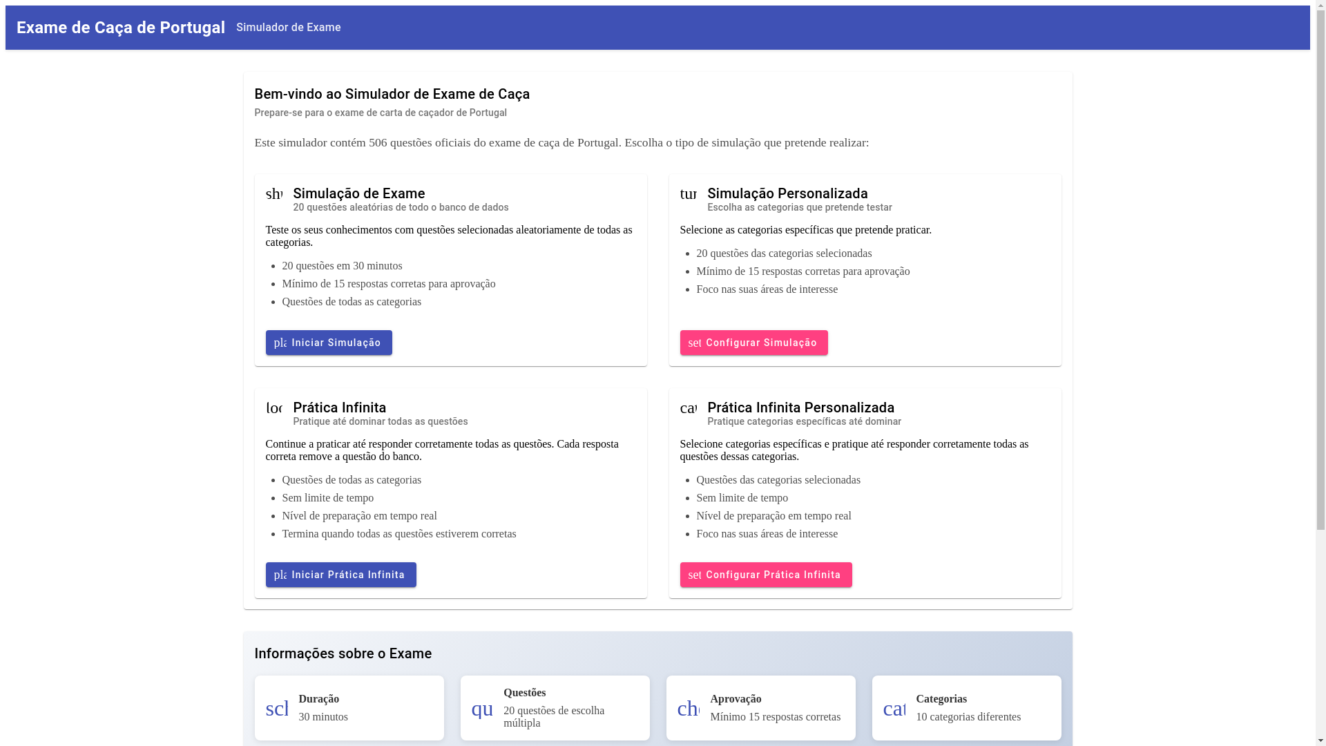 website screenshot of https://exame-cacador.com/
