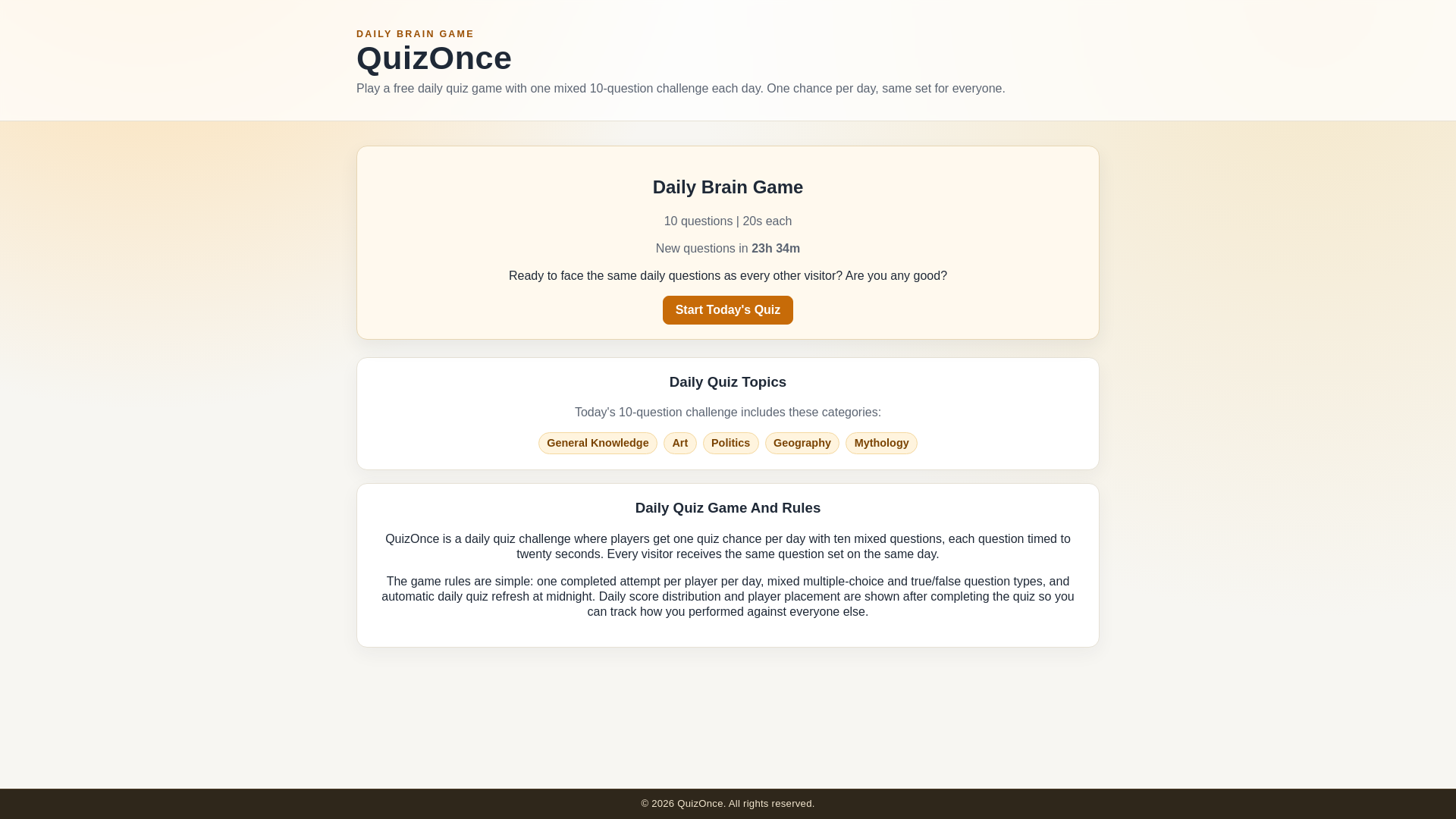 website screenshot of https://quizonce.com/