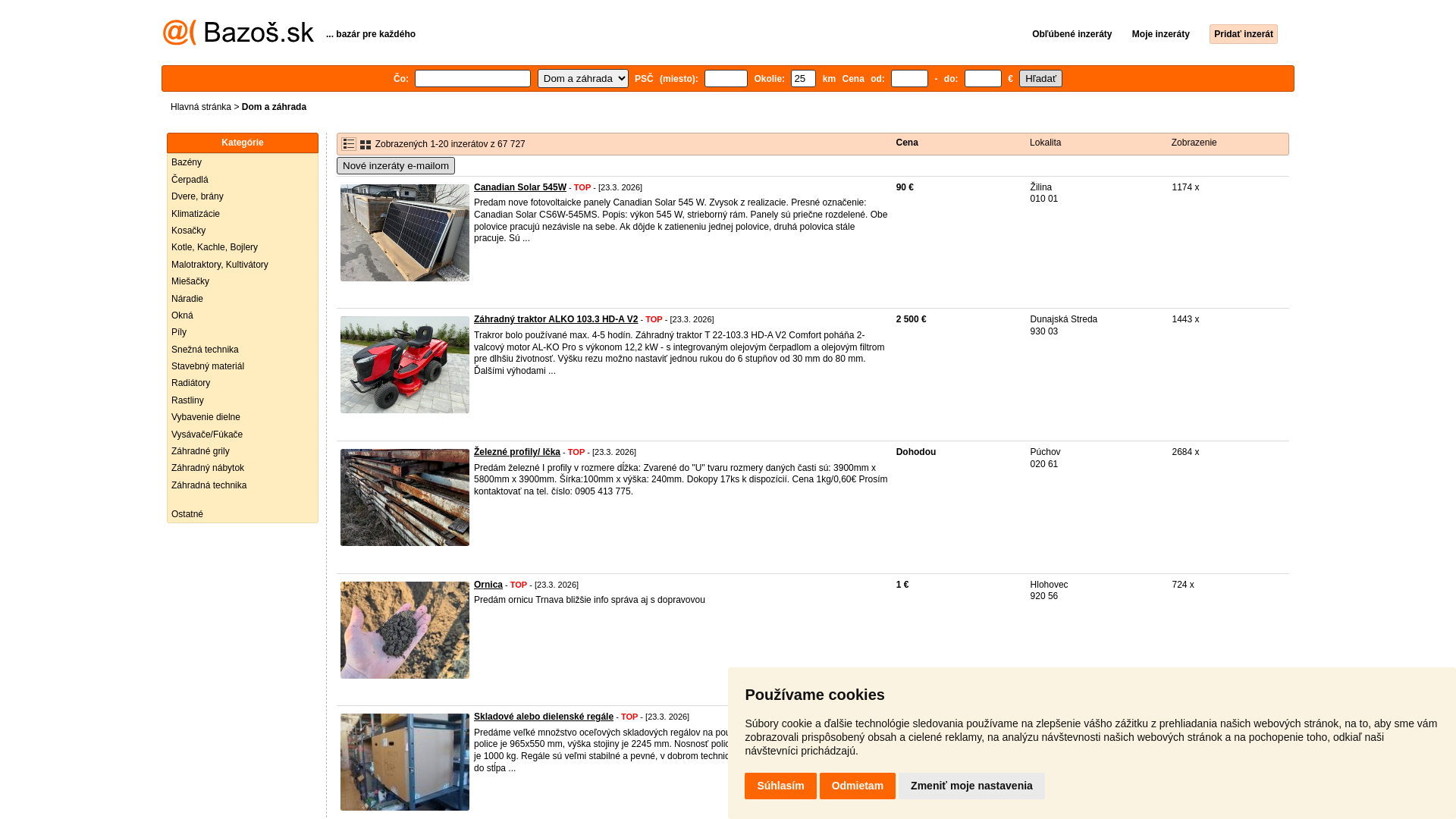 website screenshot of https://dom.bazos.sk