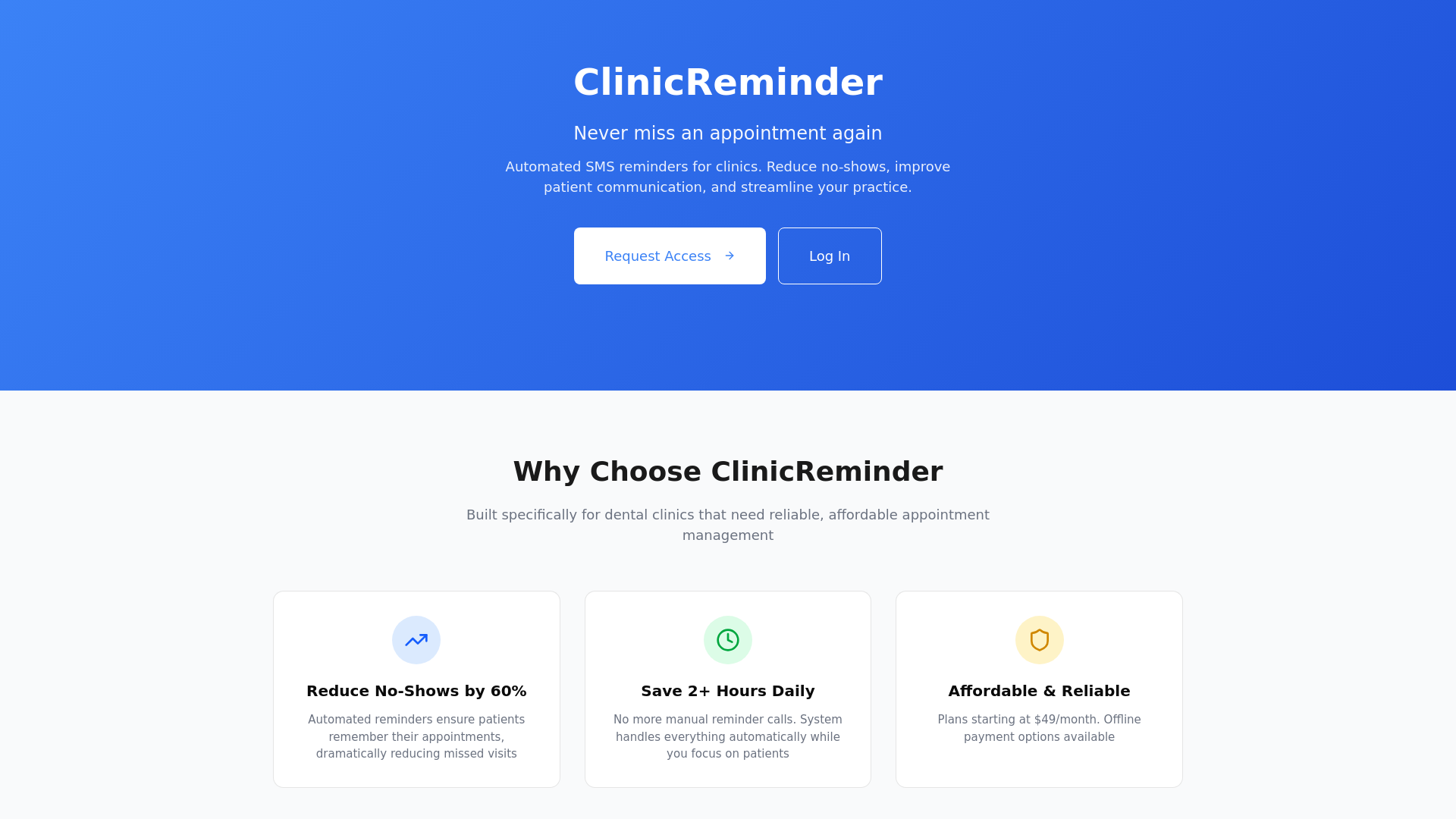 website screenshot of https://clinicreminder.com/