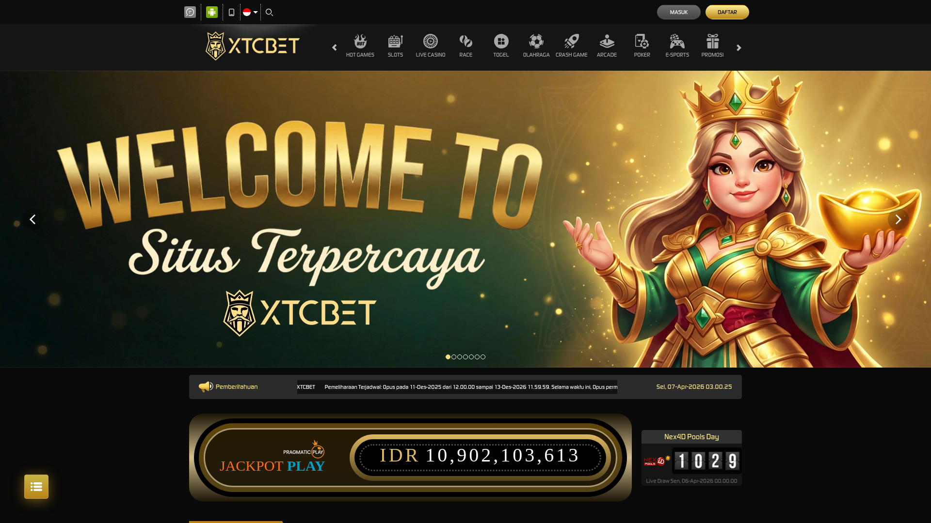 website screenshot of https://xtcbet1000.com